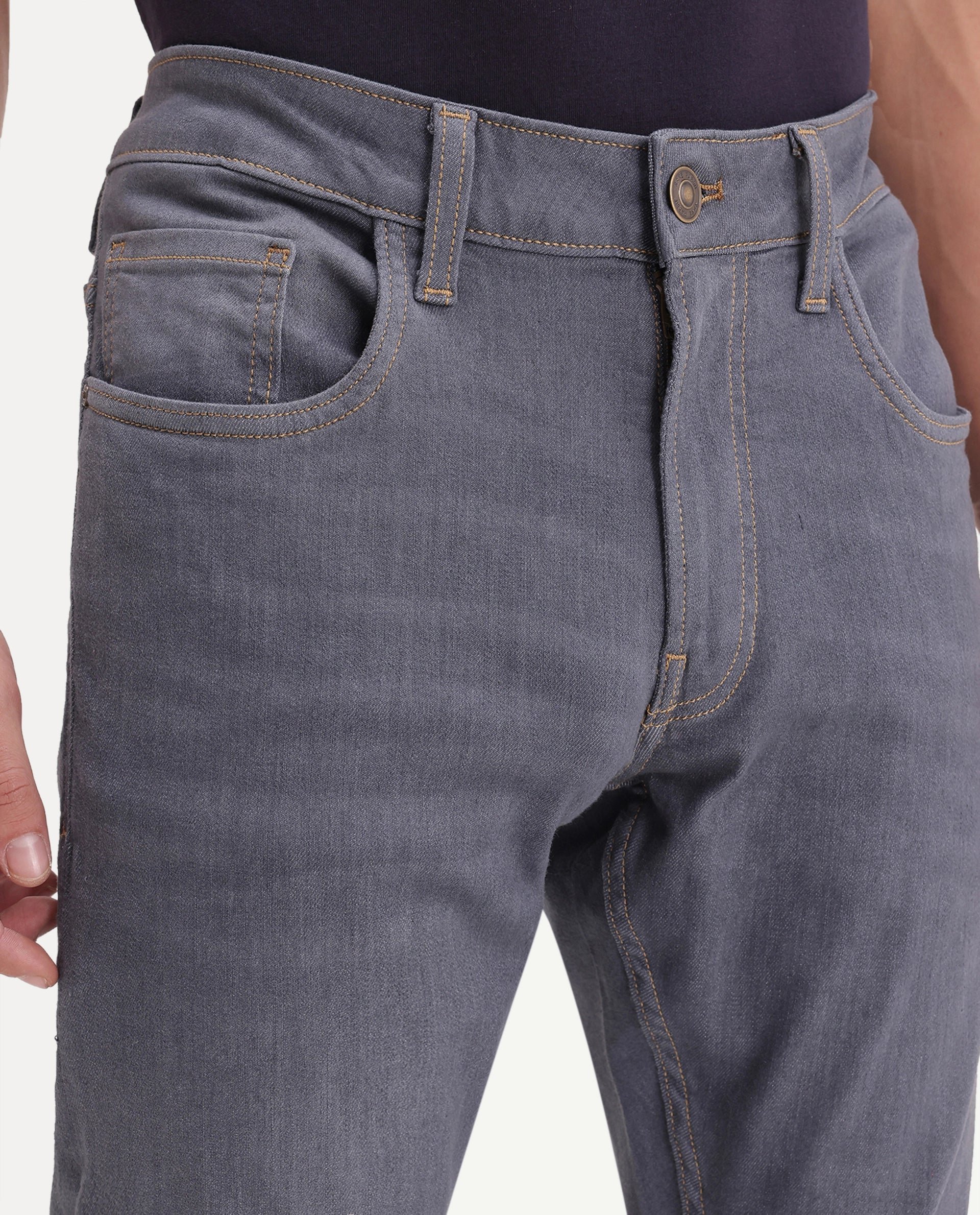 Rare Rabbit Men's Jove 26 Grey Cotton Blend Hawk Slim Plain Jeans