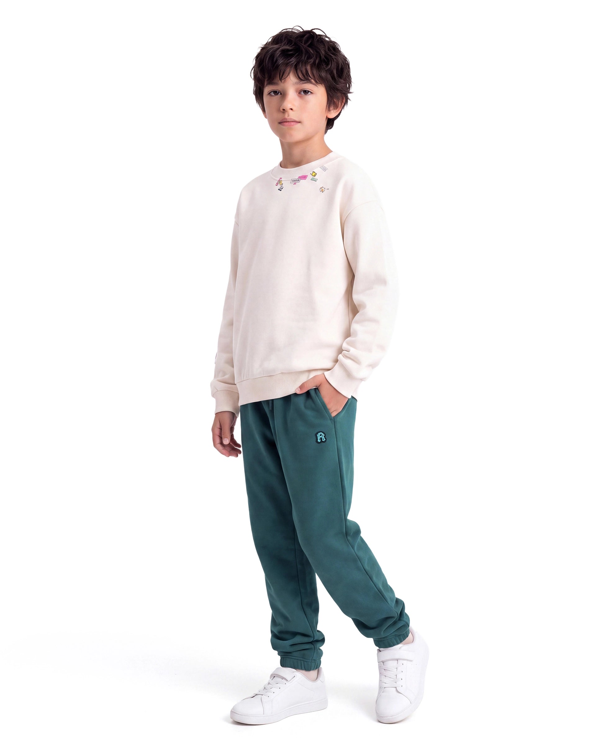 Rare Ones Kids Higs-B Teal Cotton Blend Fabric Drawstring Closure Straight Trackpant