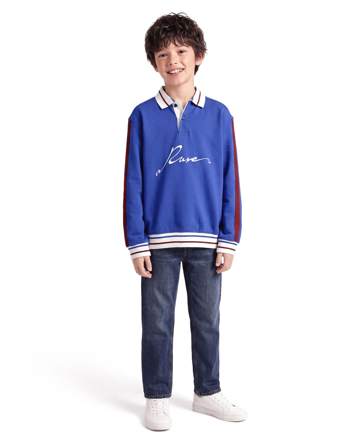 Rare Ones Kids Kitos Blue Cotton Blend Fabric Spread Collar Button Closure Regular Fit Graphic Print Polo