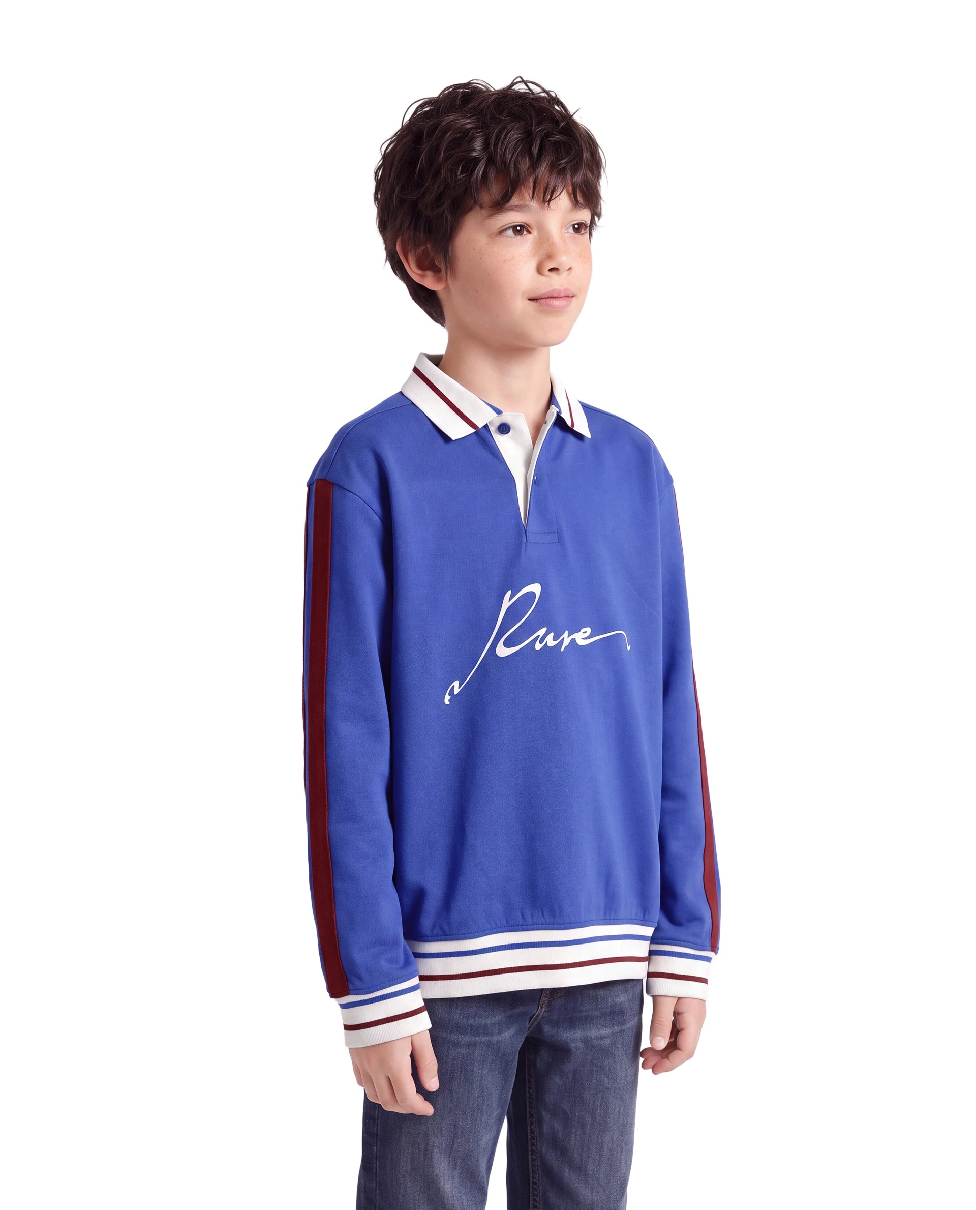 Rare Ones Kids Kitos Blue Cotton Blend Fabric Spread Collar Button Closure Regular Fit Graphic Print Polo