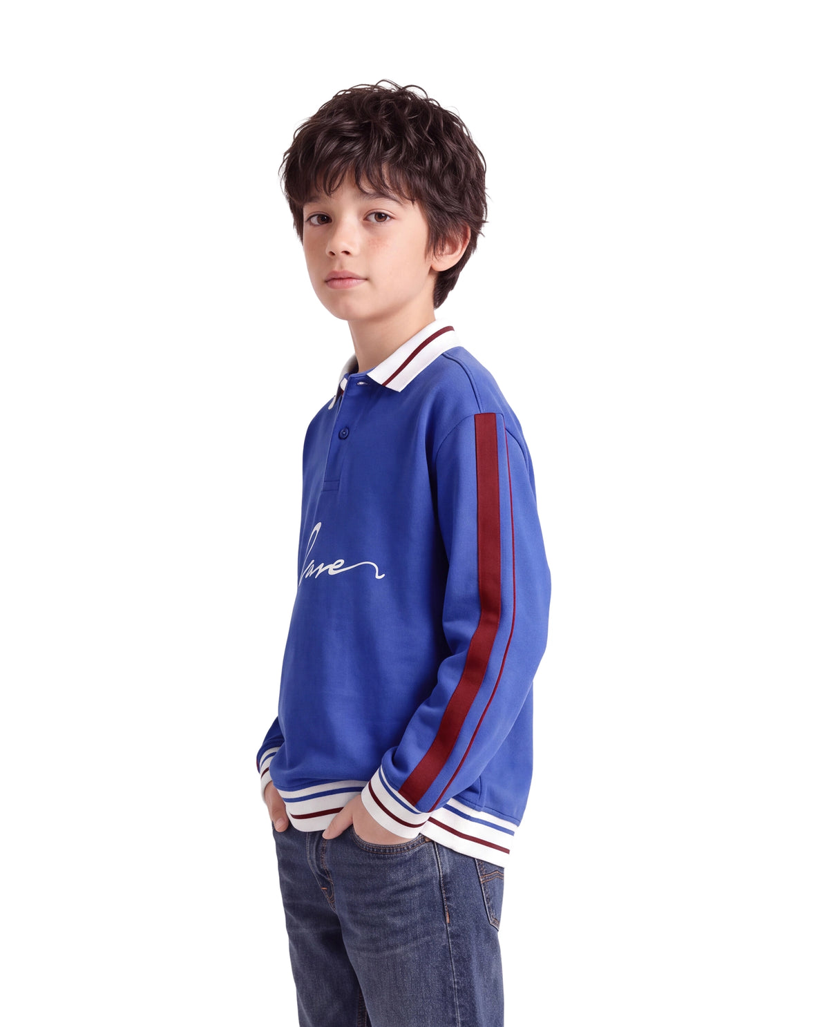 Rare Ones Kids Kitos Blue Cotton Blend Fabric Spread Collar Button Closure Regular Fit Graphic Print Polo