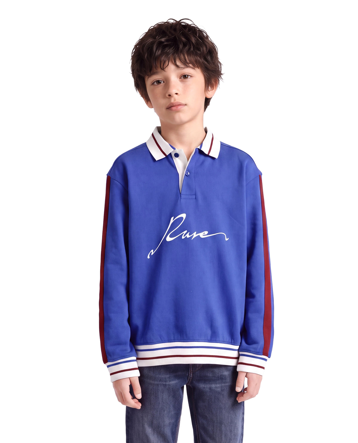 Rare Ones Kids Kitos Blue Cotton Blend Fabric Spread Collar Button Closure Regular Fit Graphic Print Polo