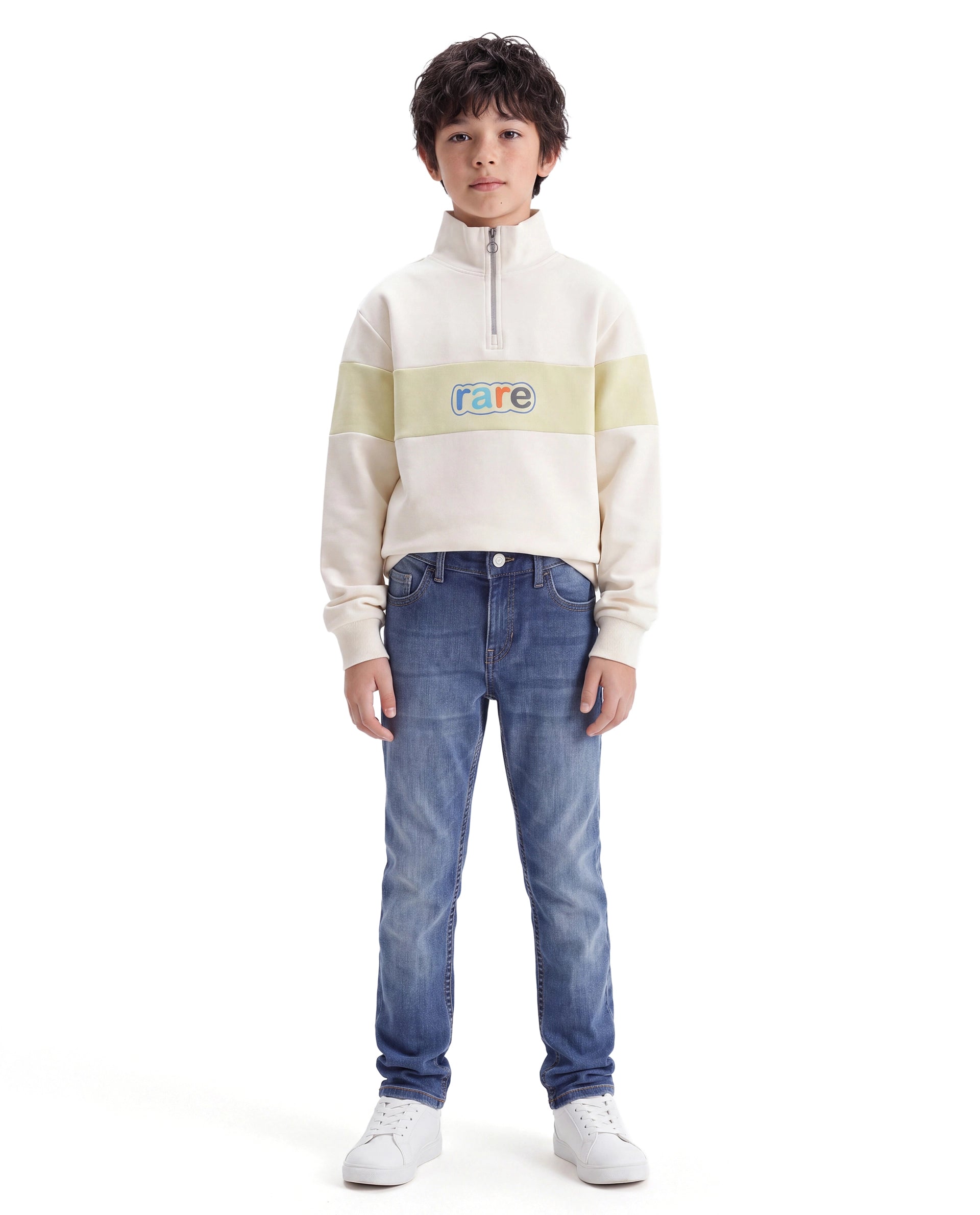Rare Ones Kids Sonny Light Blue Cotton Blend Fabric Button And Zip Closure Slim Fit Plain Jeans