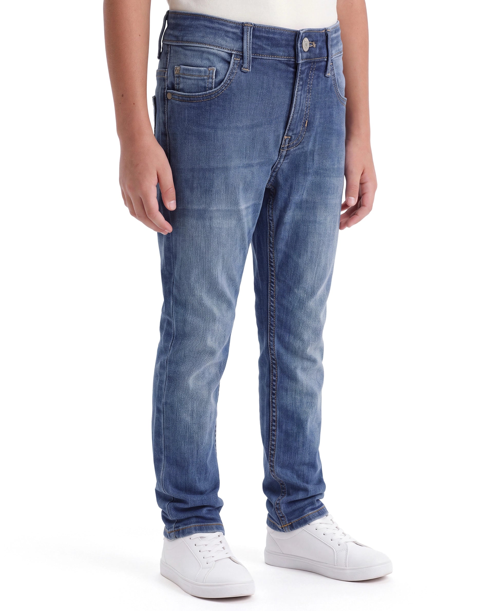 Rare Ones Kids Sonny Light Blue Cotton Blend Fabric Button And Zip Closure Slim Fit Plain Jeans