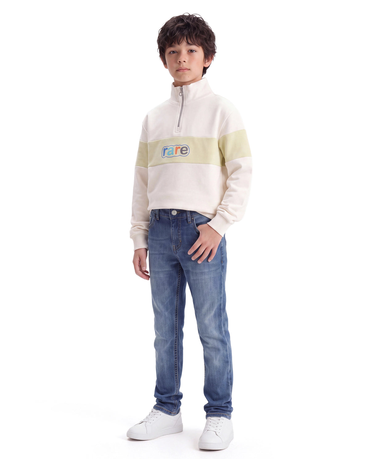 Rare Ones Kids Sonny Light Blue Cotton Blend Fabric Button And Zip Closure Slim Fit Plain Jeans