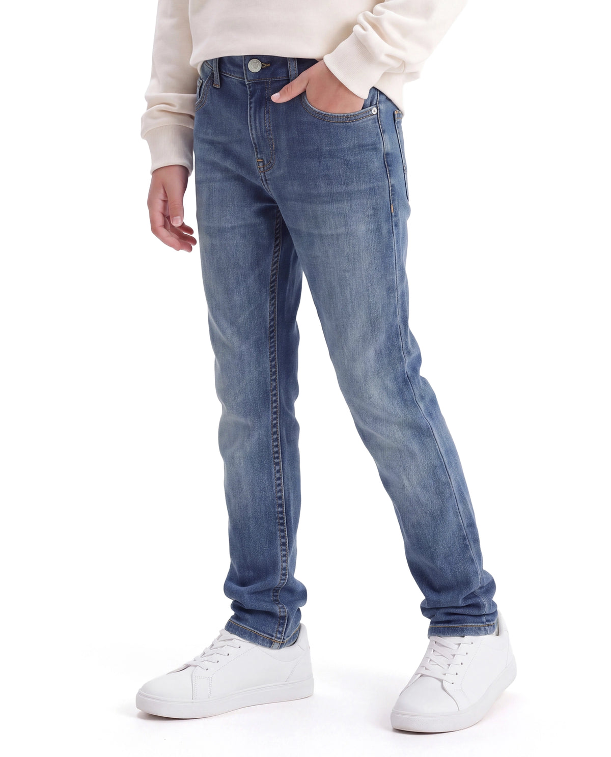Rare Ones Kids Sonny Light Blue Cotton Blend Fabric Button And Zip Closure Slim Fit Plain Jeans