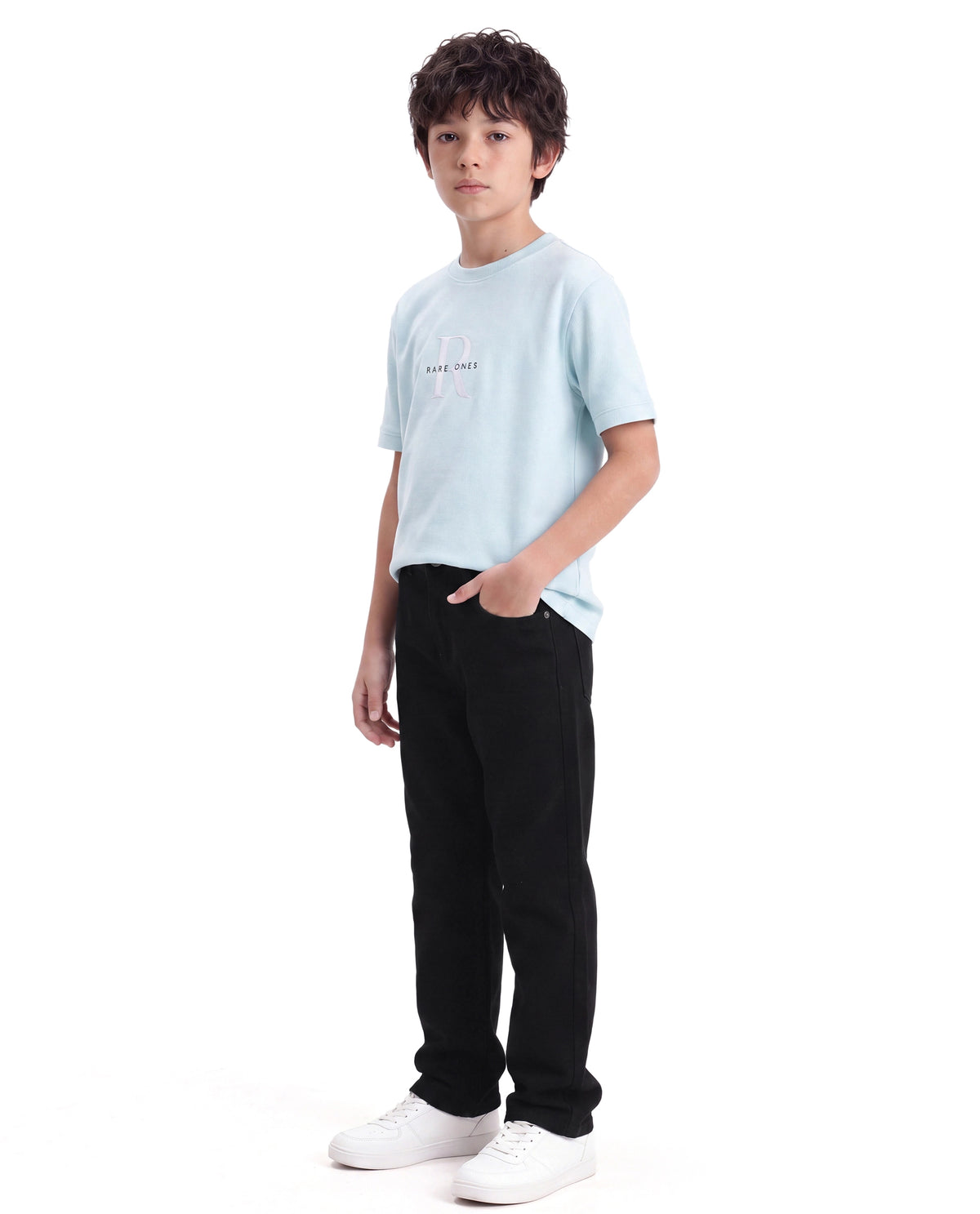 Rare Ones Kids Enom Black Cotton Fabric Relaxed Fit Plain Jeans
