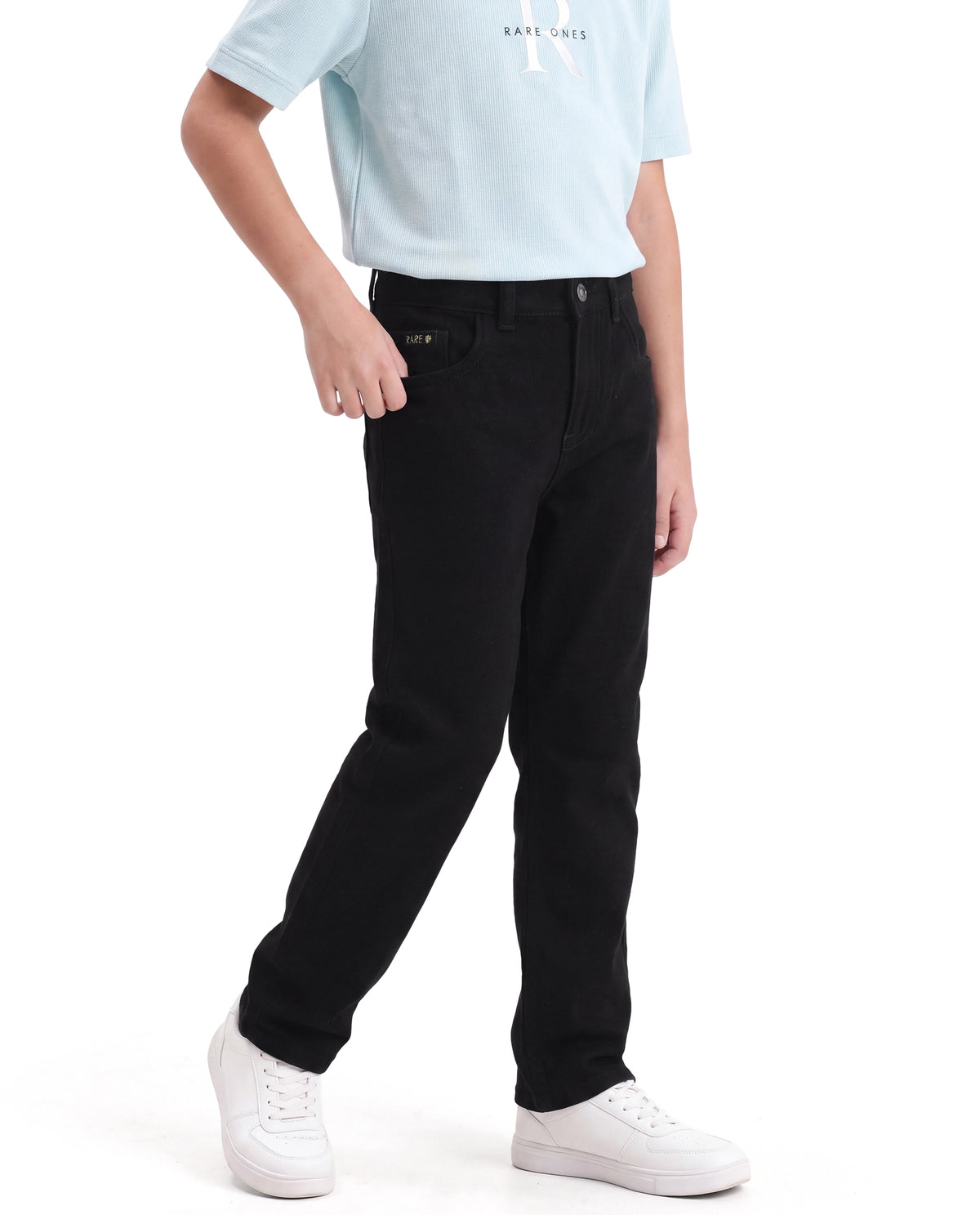 Rare Ones Kids Enom Black Cotton Fabric Relaxed Fit Plain Jeans