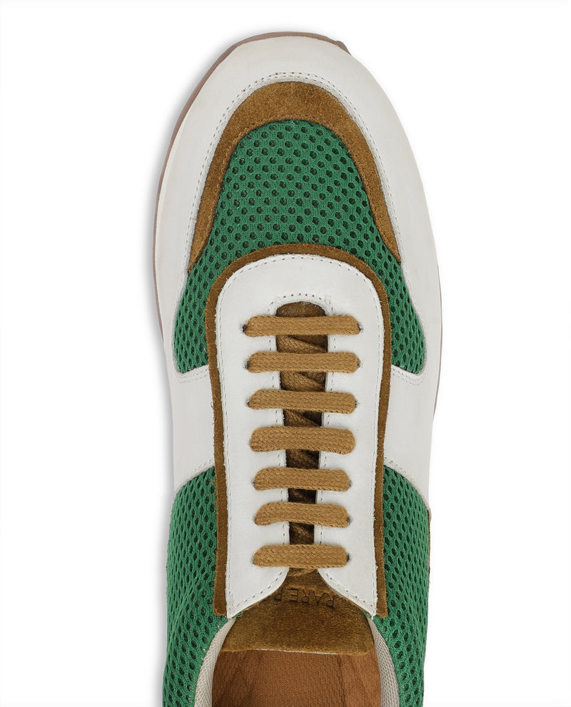 Rare Rabbit Men's Popy Green Colorblocked Suede Mesh Low-Top Sneakers Shoes