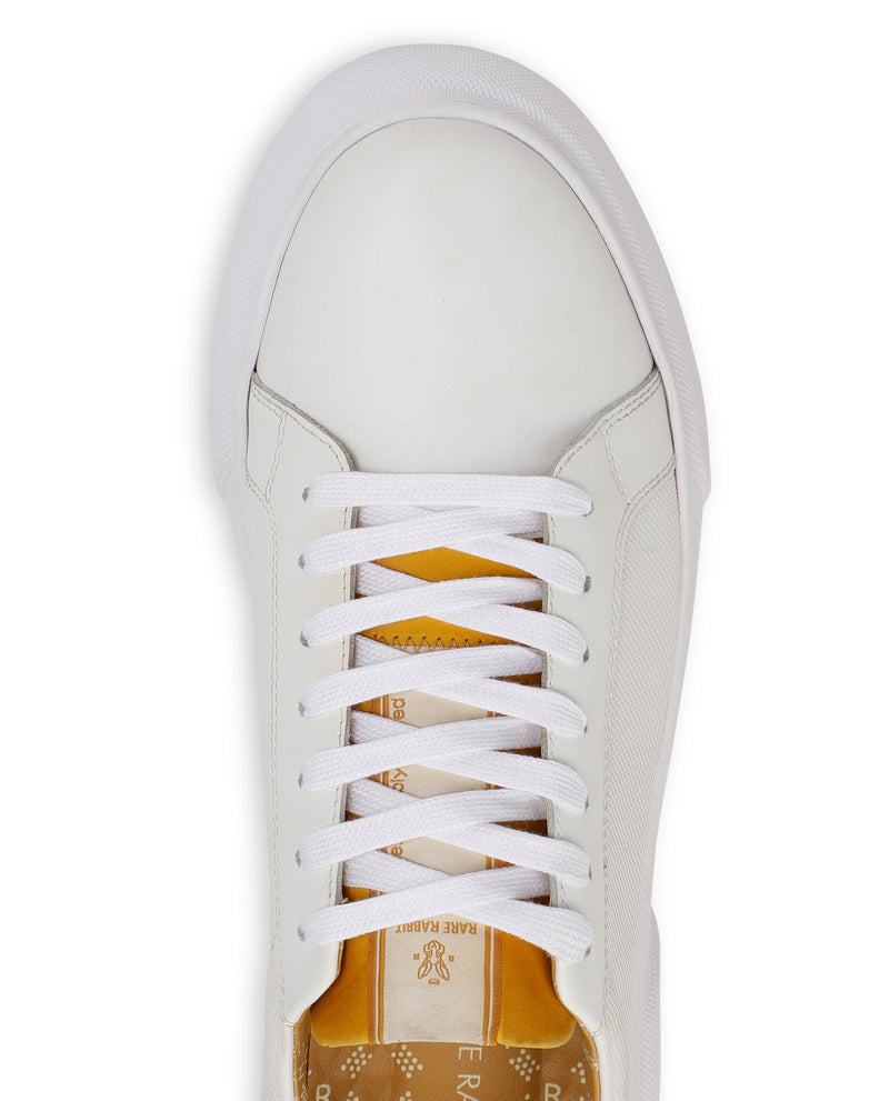 Rare Rabbit Men's Rowan White-Yellow Round-Toe Lace-Up Solid Sneakers Shoes