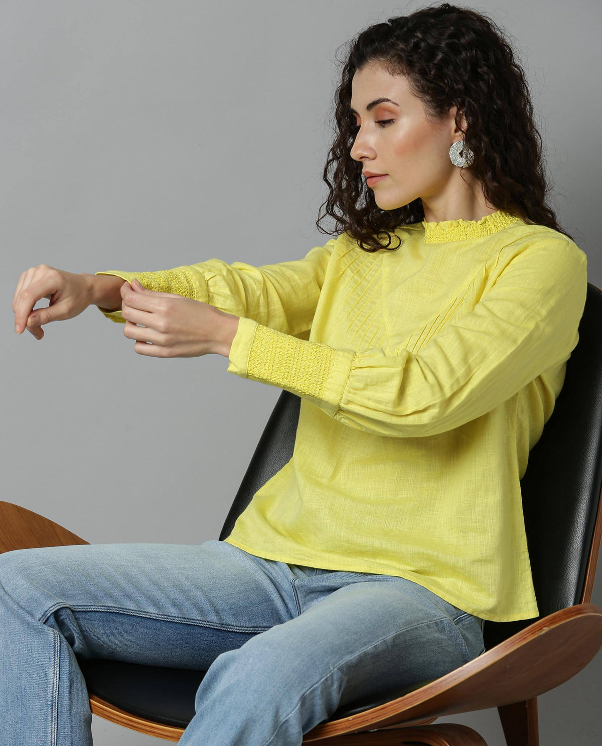 Rareism Women Dandellion Yellow Top Full Sleeves