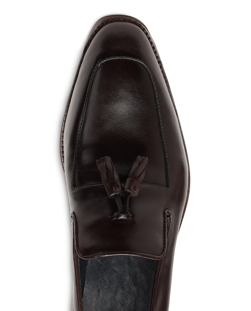 Rare Rabbit Men's Houston Brown Leather Tassled Premium Loafer Shoes
