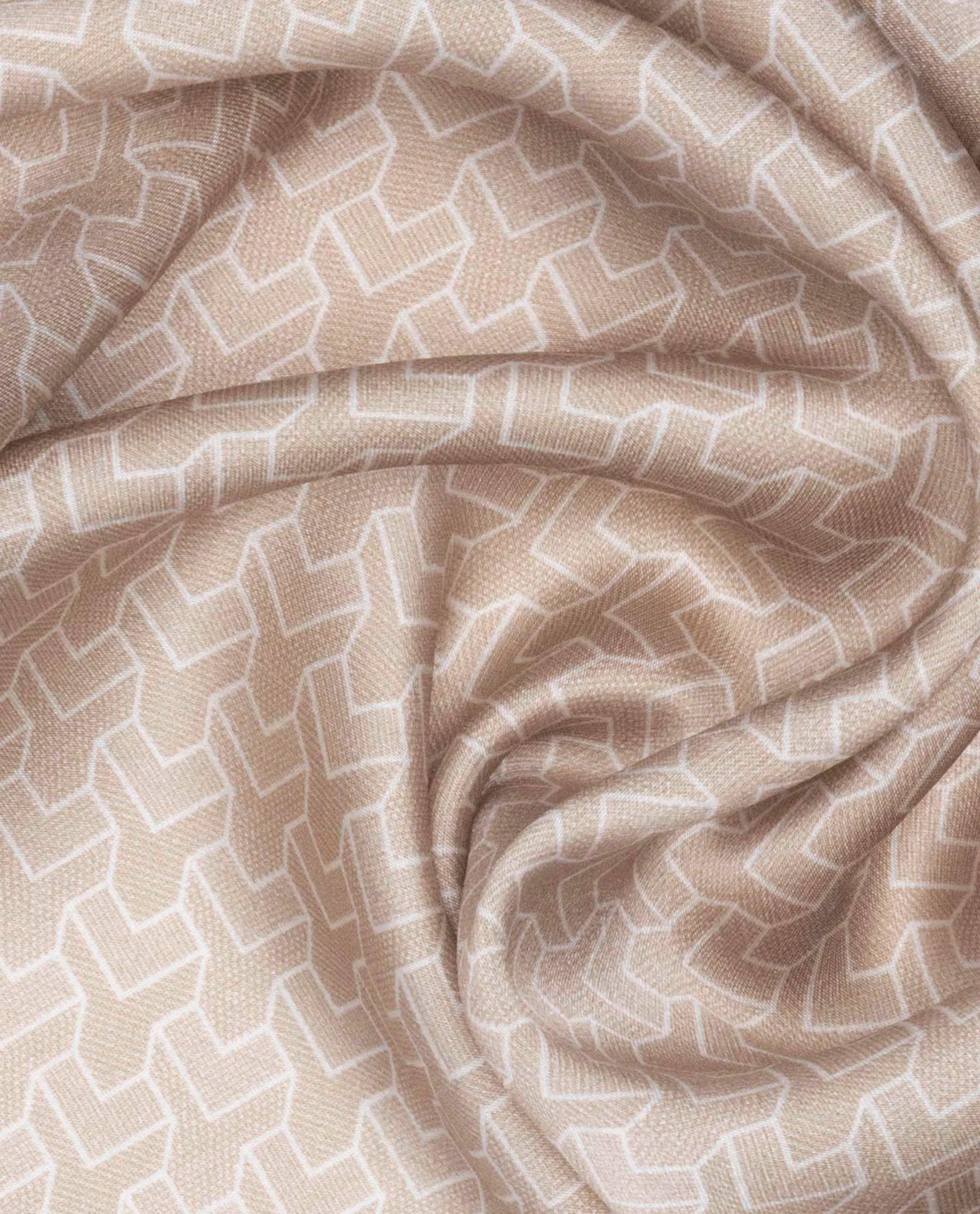 Rare Rabbit Men's Noaa Beige Silk Fabric Monogram Print Pocket Square