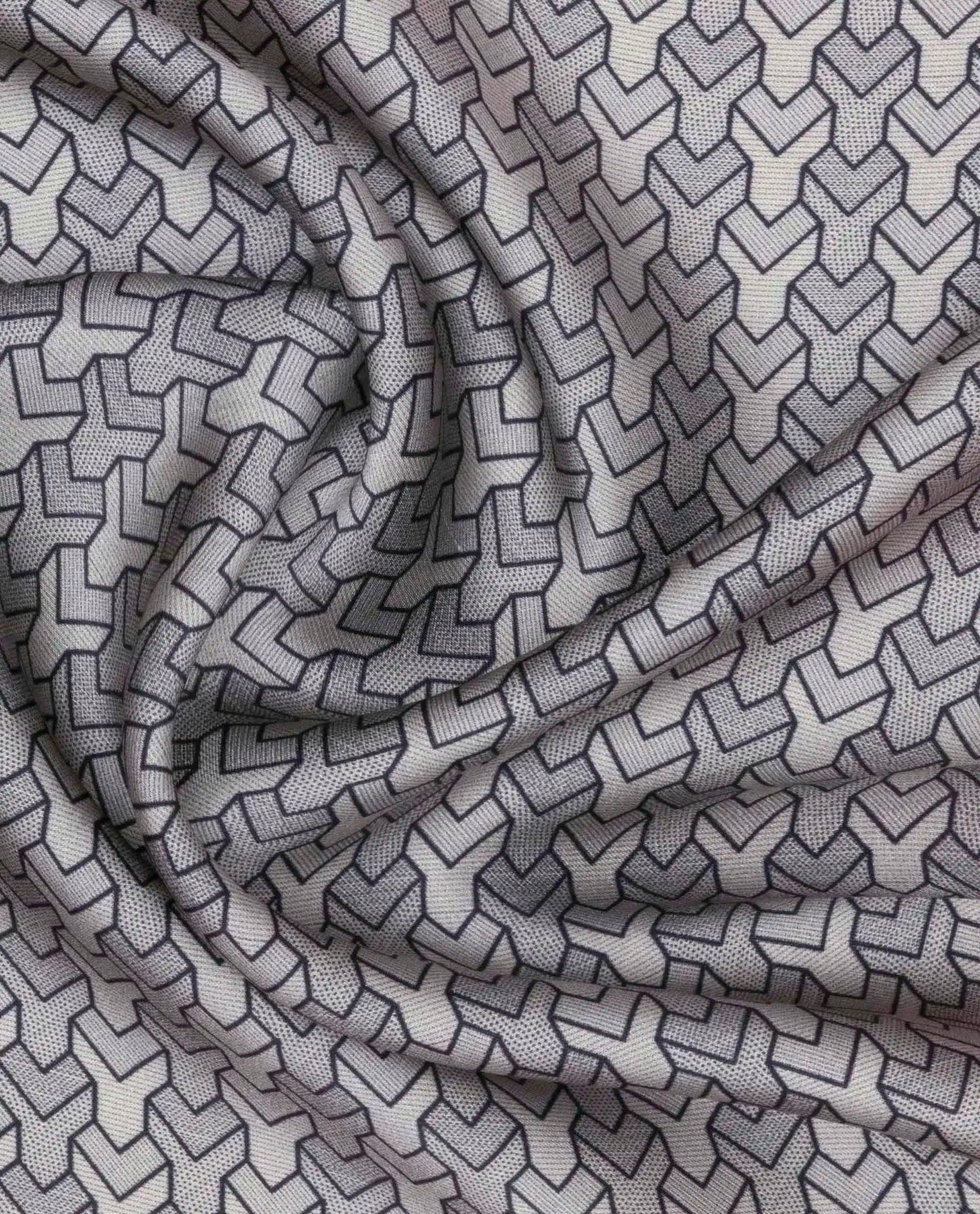 Rare Rabbit Men's Noaa-2 Grey Silk Fabric Monogram Print Pocket Square