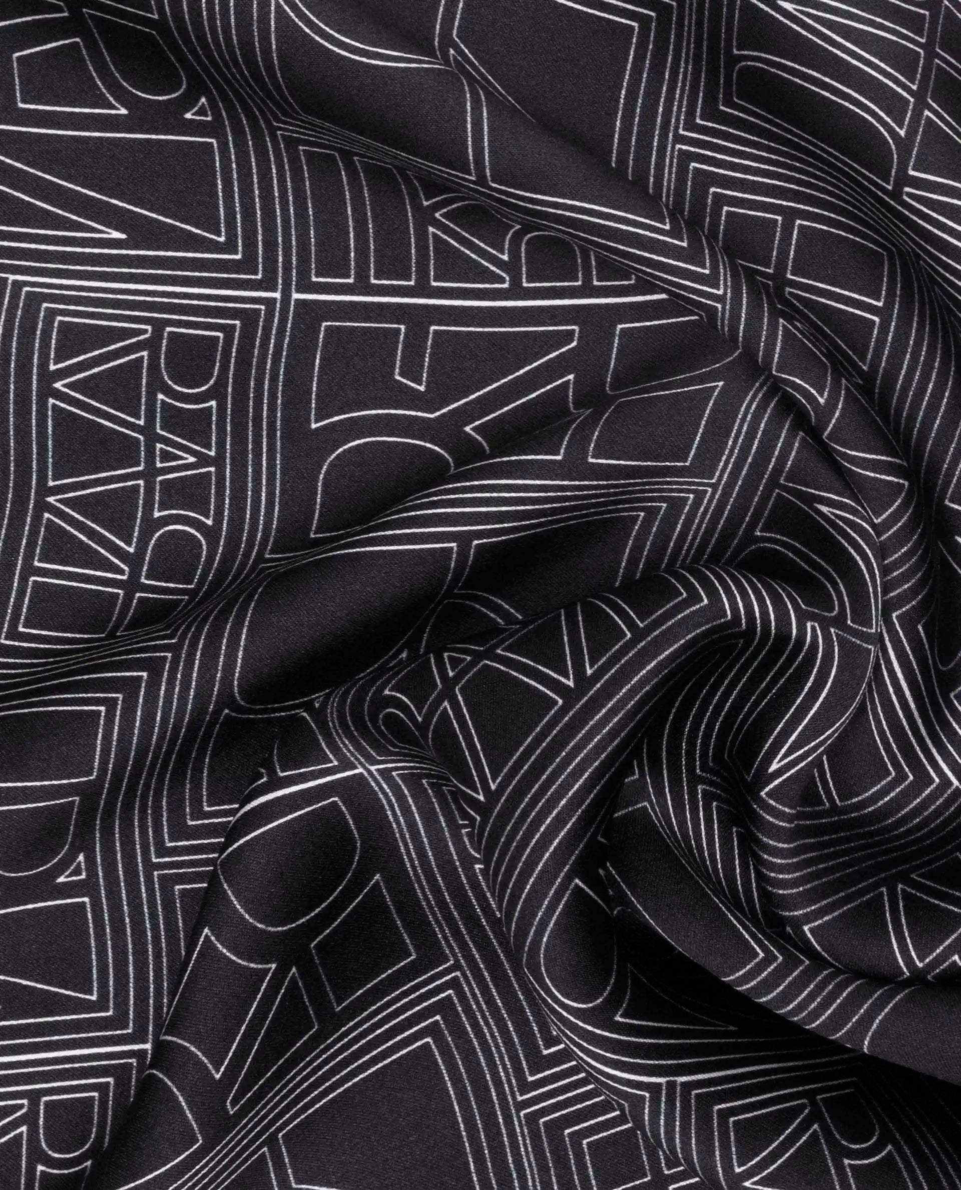 Rare Rabbit Men's Noaa Black Silk Fabric Monogram Print Pocket Square