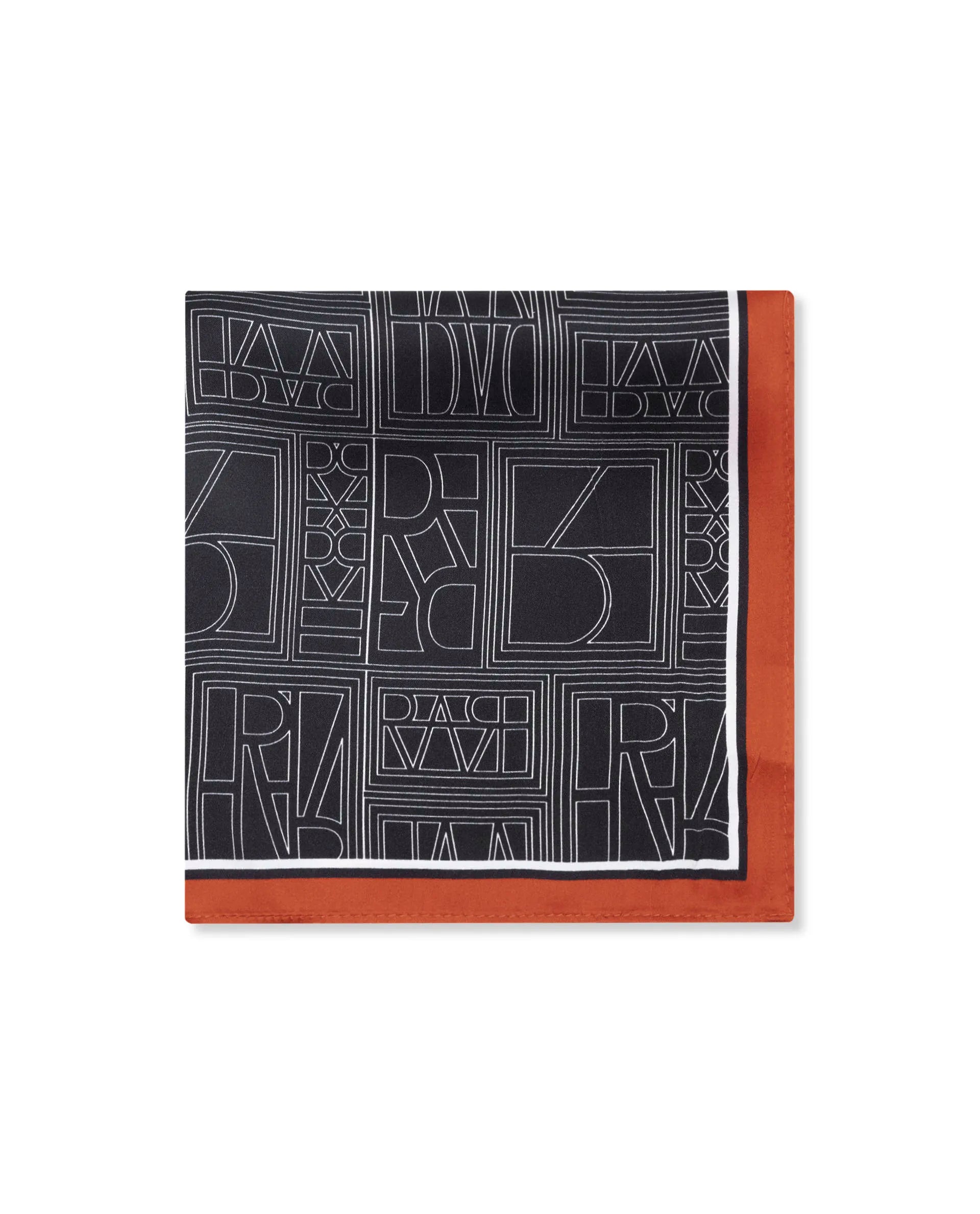 Rare Rabbit Men's Noaa Black Silk Fabric Monogram Print Pocket Square