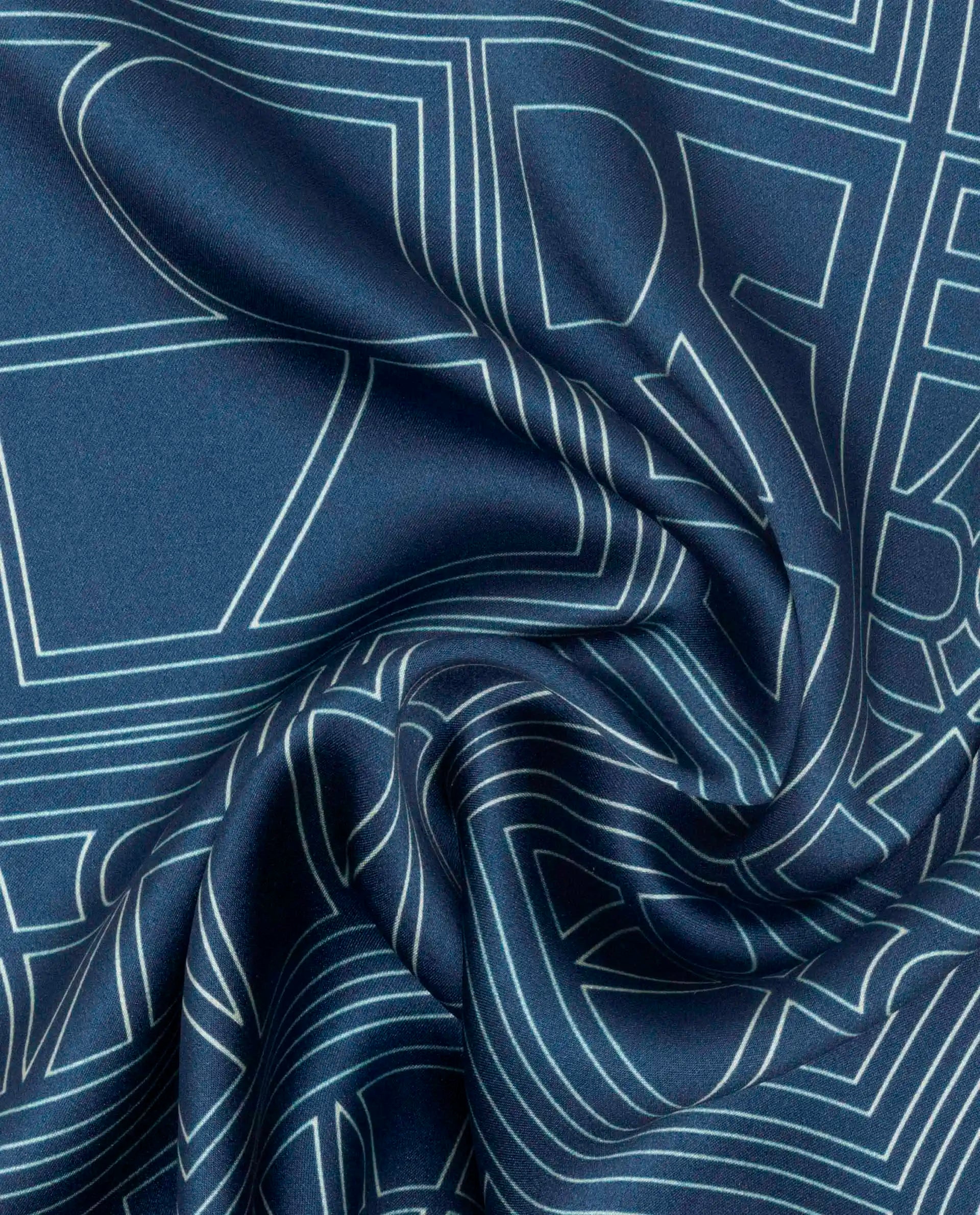 Rare Rabbit Men's Dani Blue Silk Fabric Monogram Print Pocket Square