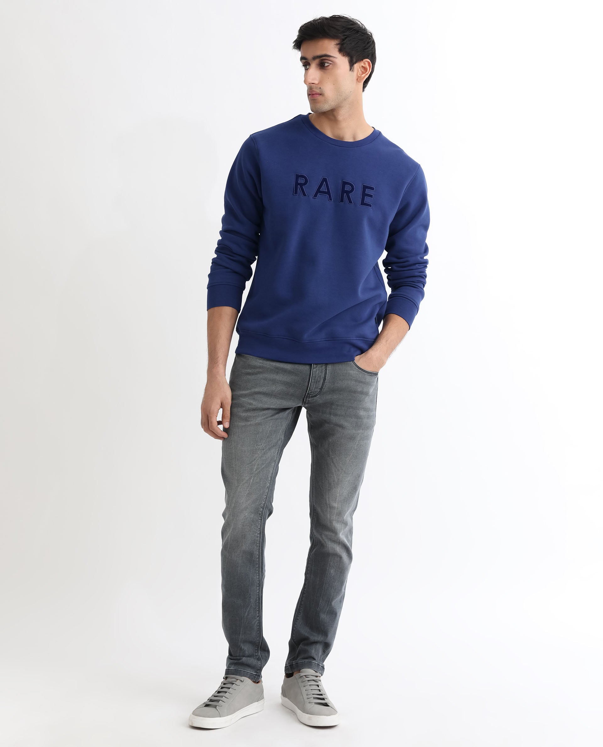 Rare Rabbit Men's Robbs Purple Cotton Polyester Full Sleeves Graphic Printed Logo Knitted Sweatshirt