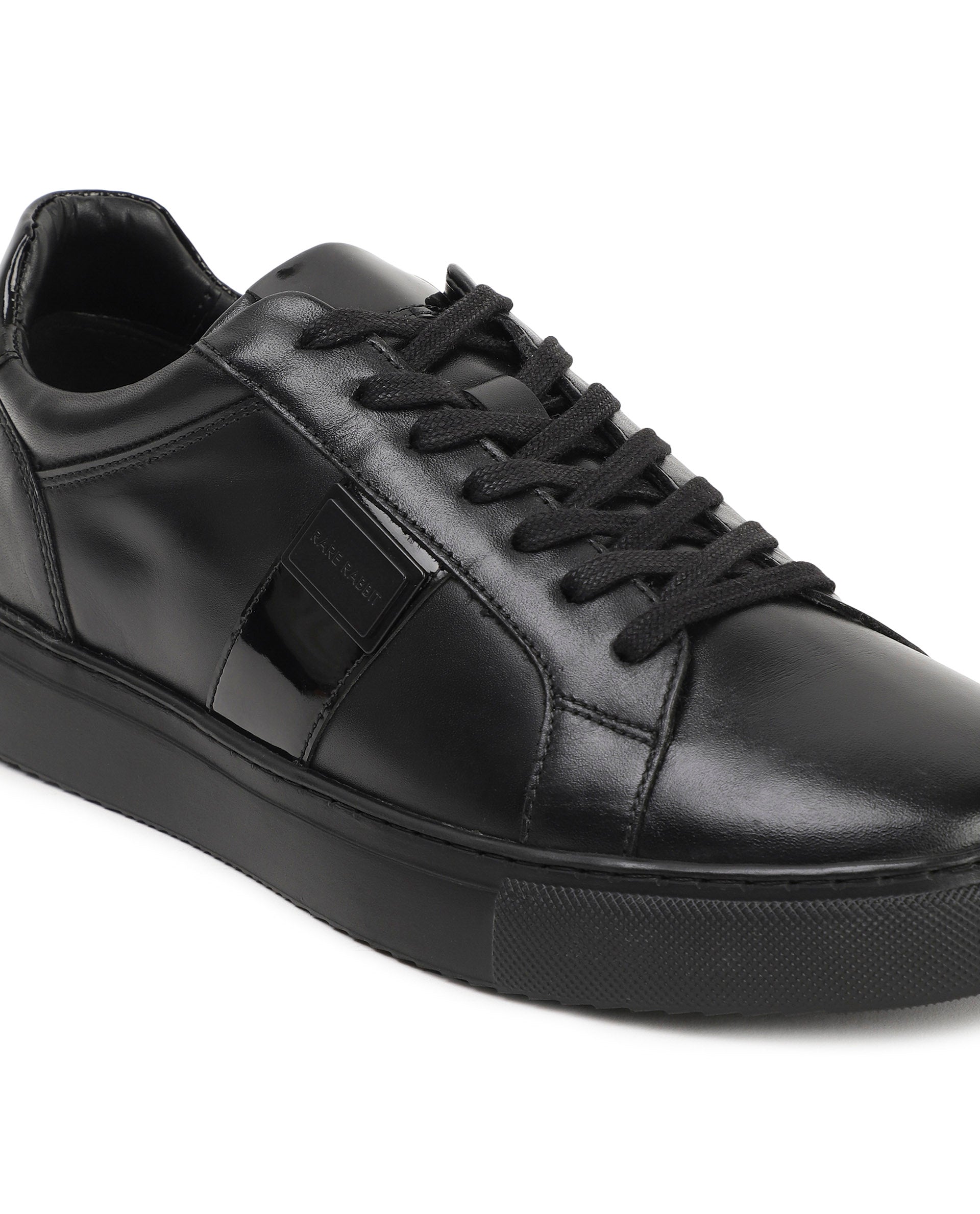 Mens black leather cheap low top sneakers