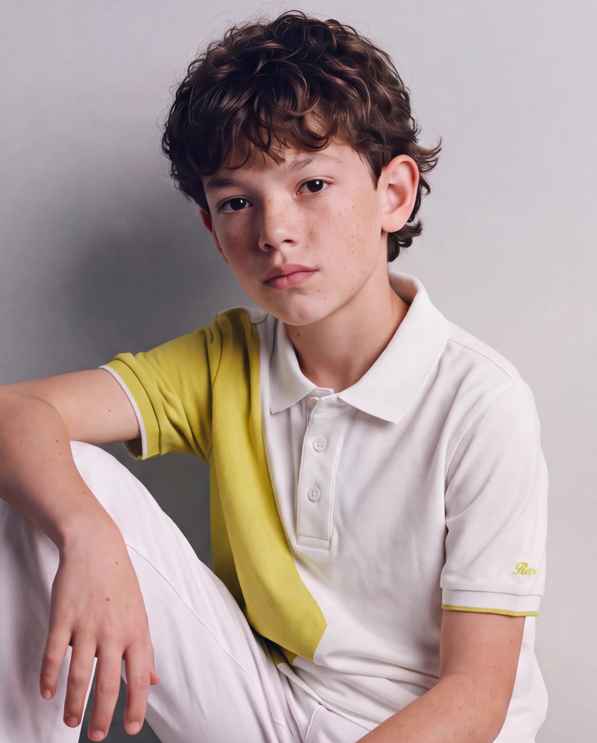 Rare Ones Kids Abel White Cotton Blend Fabric Button Closure Regular Fit Cut And Sew Polo