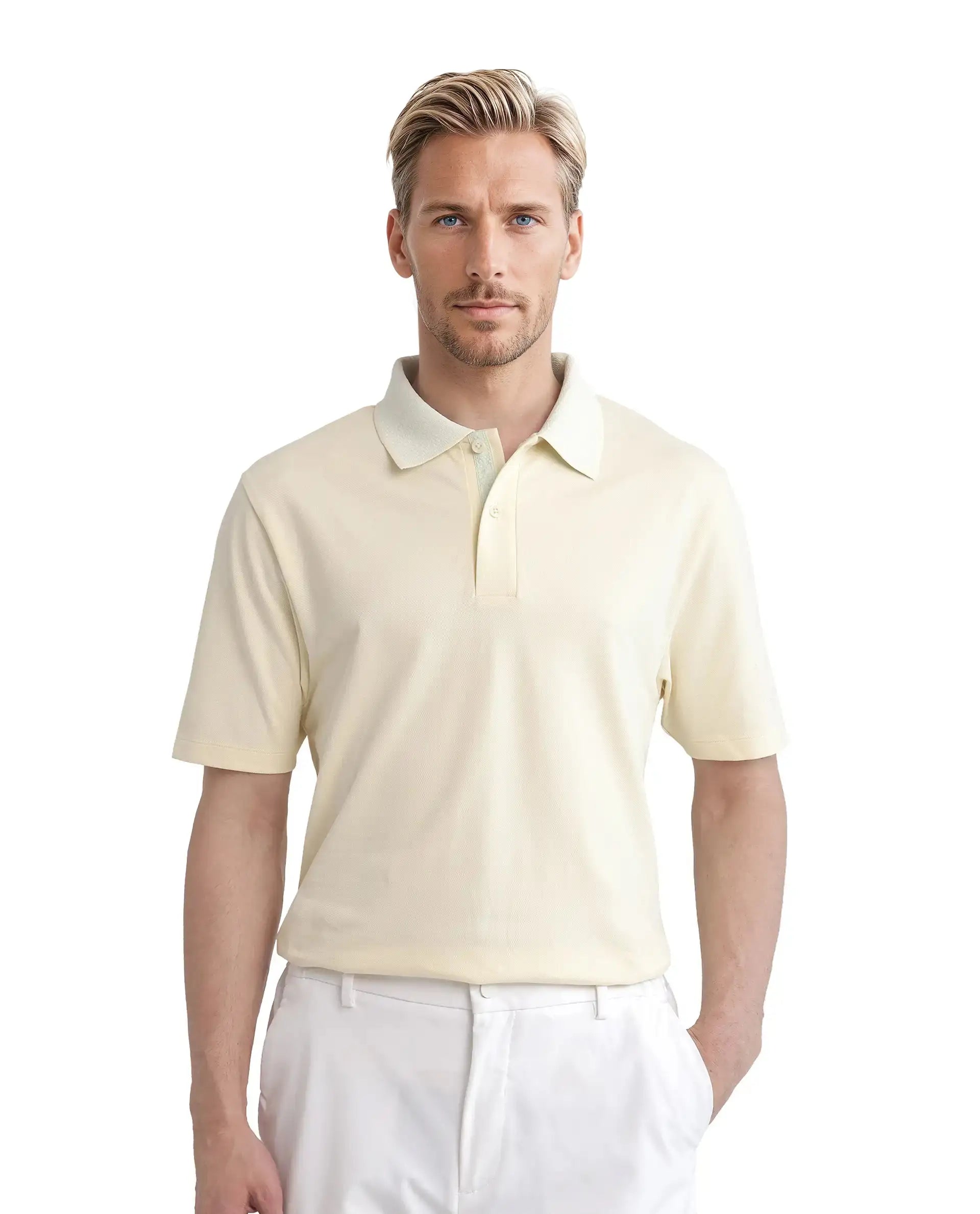 Rare Rabbit Men's Abit Light Yellow Cotton Plain Regular Fit Half Sleeve Polo