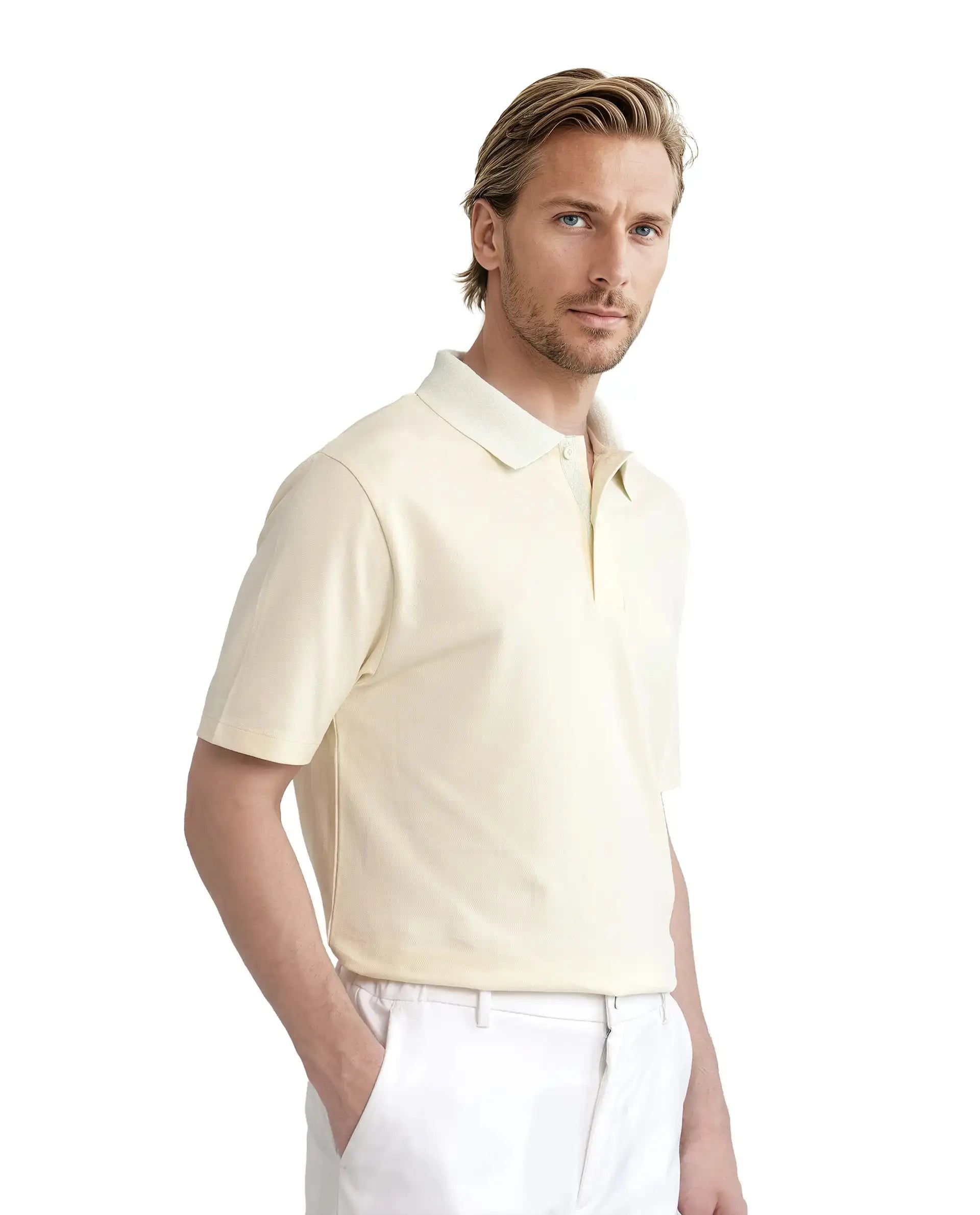 Rare Rabbit Men's Abit Light Yellow Cotton Plain Regular Fit Half Sleeve Polo