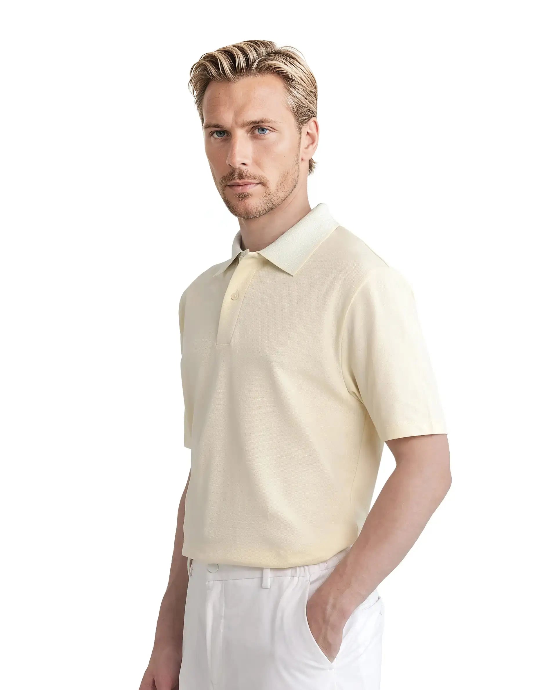 Rare Rabbit Men's Abit Light Yellow Cotton Plain Regular Fit Half Sleeve Polo