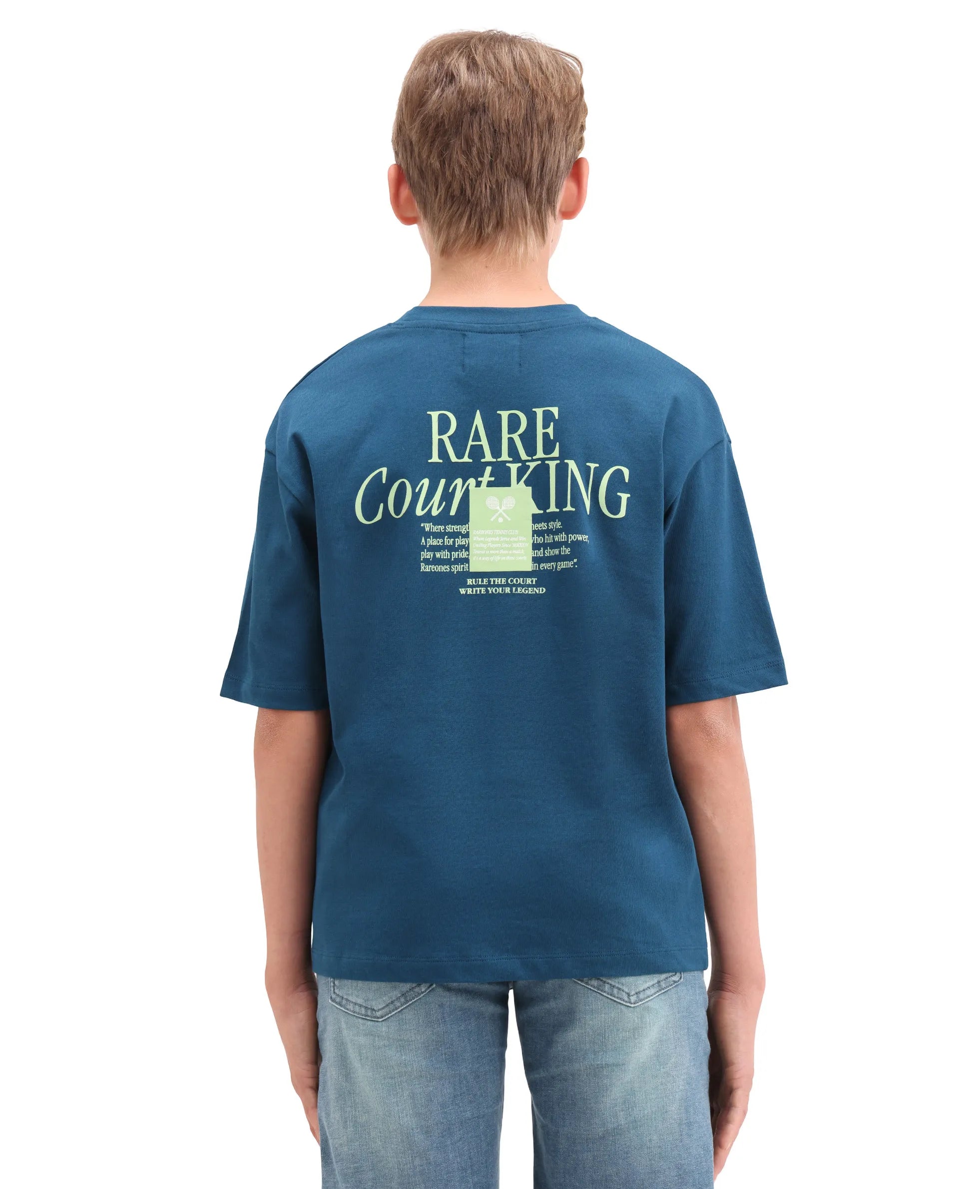 Rare Ones Kids Alca Dark Teal Cotton Pull-On Closure Hd Print Oversized Fit T-Shirt
