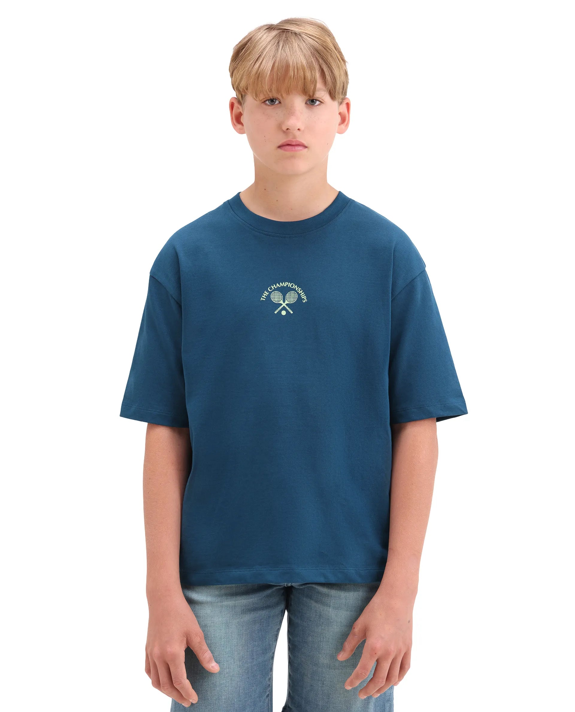 Rare Ones Kids Alca Dark Teal Cotton Pull-On Closure Hd Print Oversized Fit T-Shirt