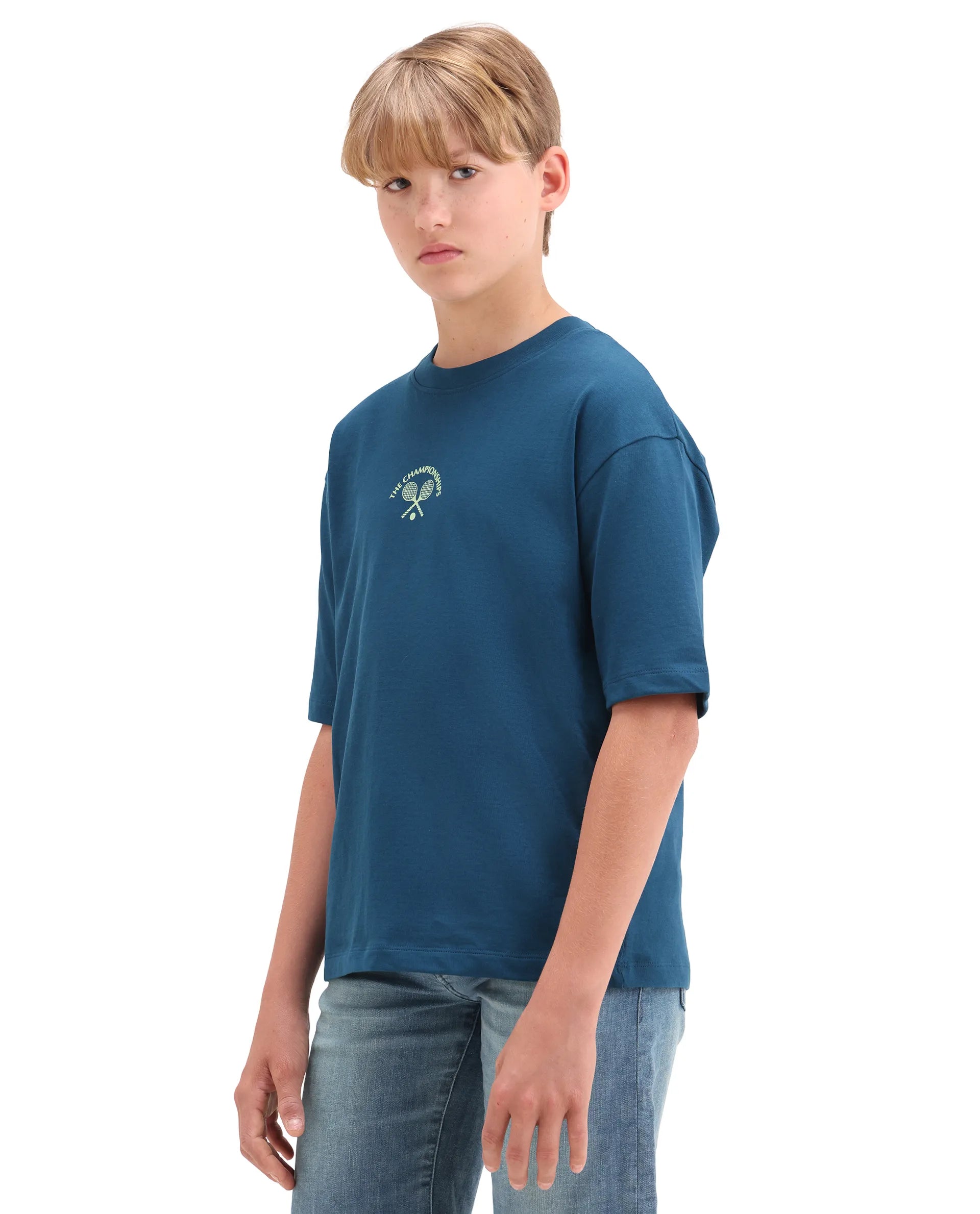 Rare Ones Kids Alca Dark Teal Cotton Pull-On Closure Hd Print Oversized Fit T-Shirt
