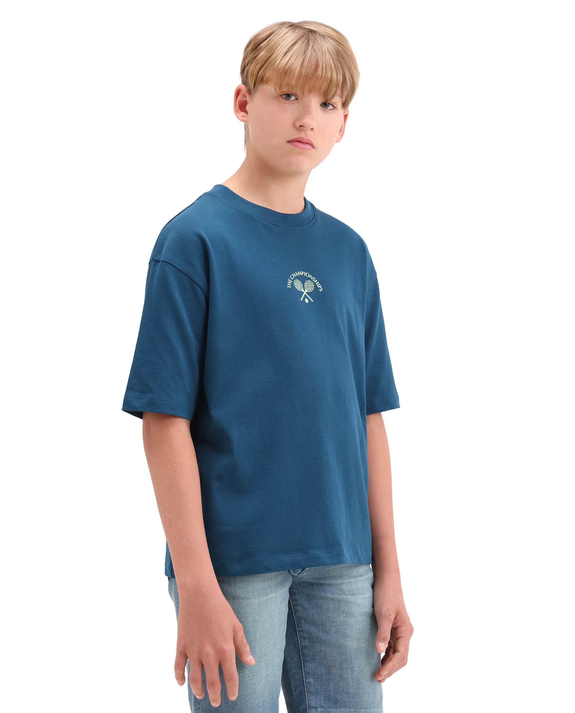 Rare Ones Kids Alca Dark Teal Cotton Pull-On Closure Hd Print Oversized Fit T-Shirt