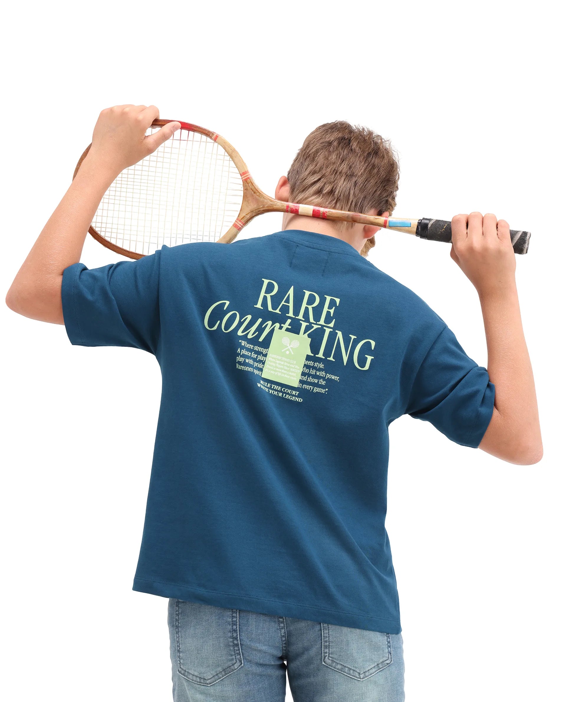 Rare Ones Kids Alca Dark Teal Cotton Pull-On Closure Hd Print Oversized Fit T-Shirt