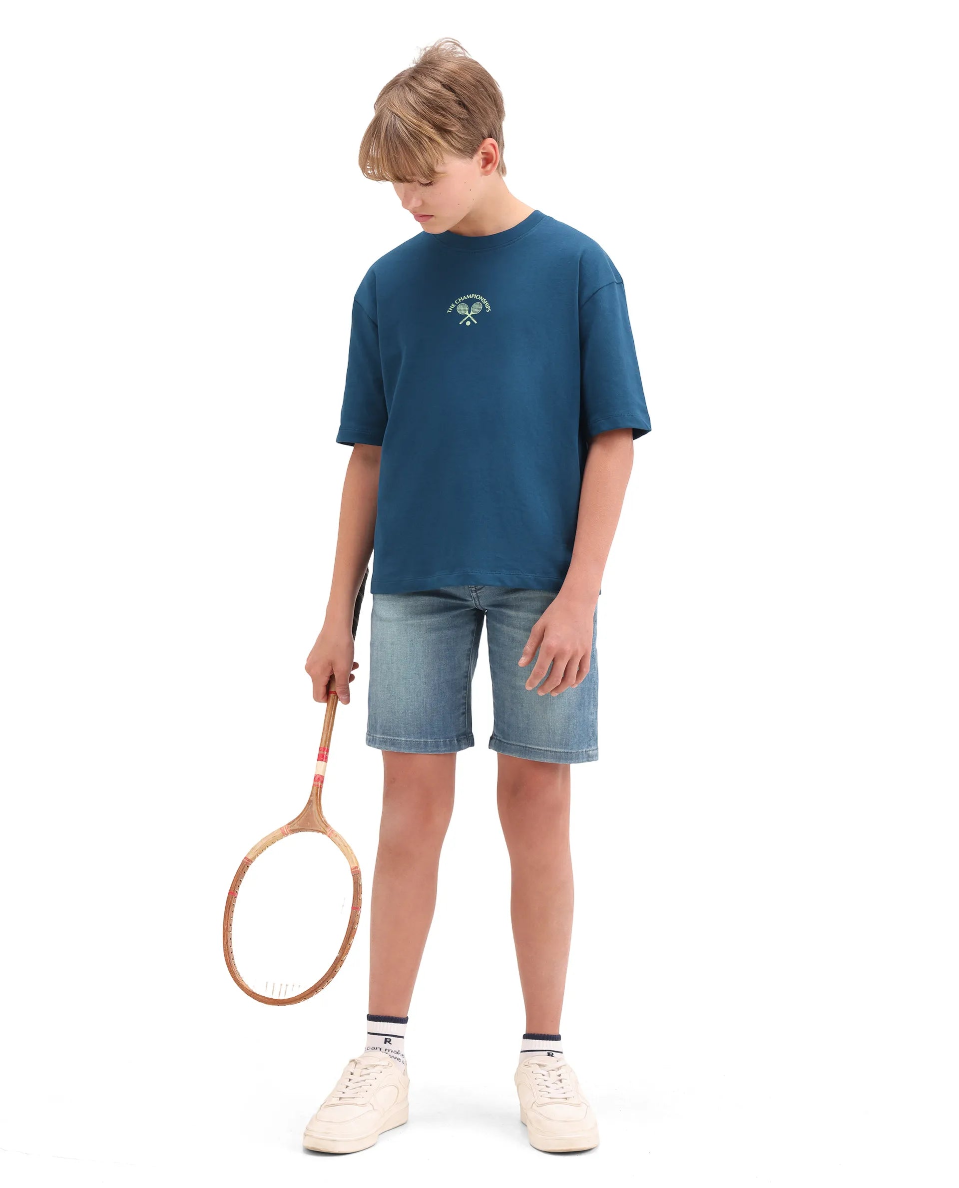 Rare Ones Kids Alca Dark Teal Cotton Pull-On Closure Hd Print Oversized Fit T-Shirt