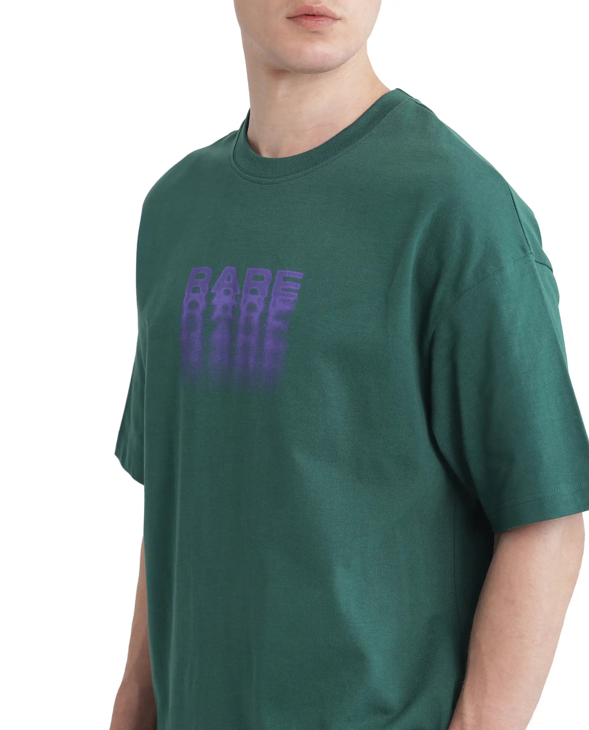 Rare Rabbit Men Act Dark Dark Green Cotton Fabric Short Sleeve Crew Neck Slip-On Oversized Fit Graphic Print T-Shirt