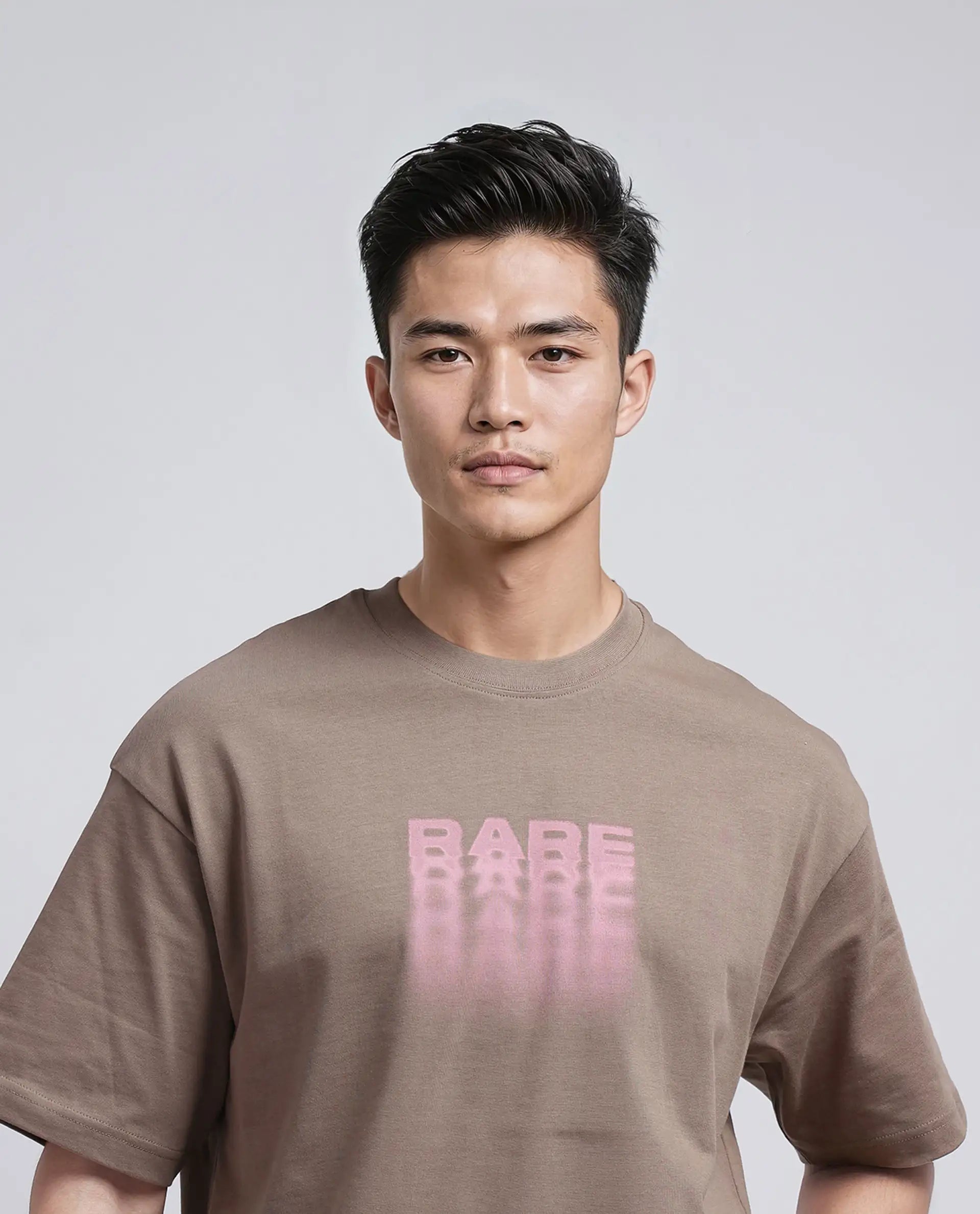 Rare Rabbit Men Act Dusky Dusky Grey Cotton Fabric Short Sleeve Crew Neck Slip-On Oversized Fit Graphic Print T-Shirt