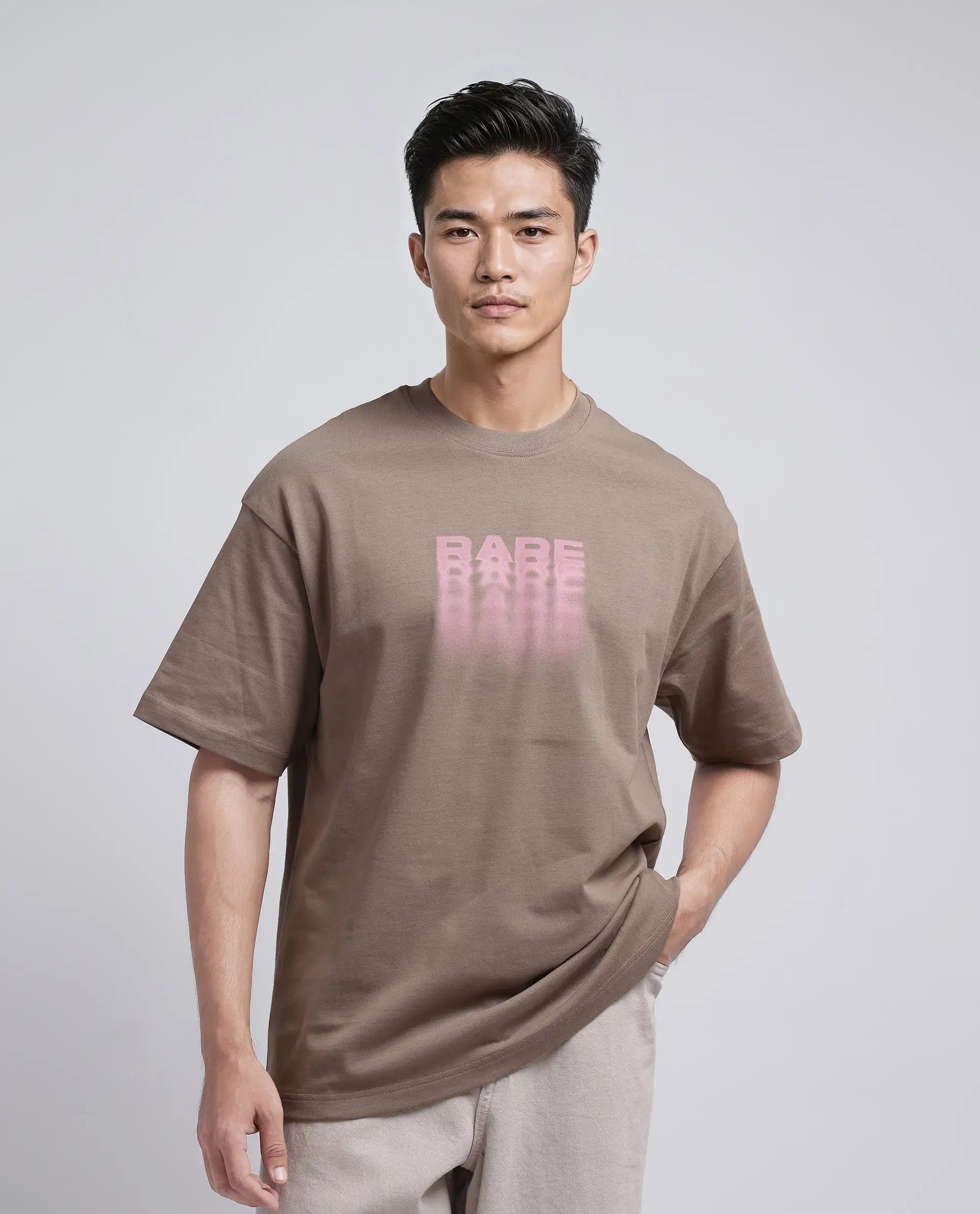Rare Rabbit Men Act Dusky Dusky Grey Cotton Fabric Short Sleeve Crew Neck Slip-On Oversized Fit Graphic Print T-Shirt