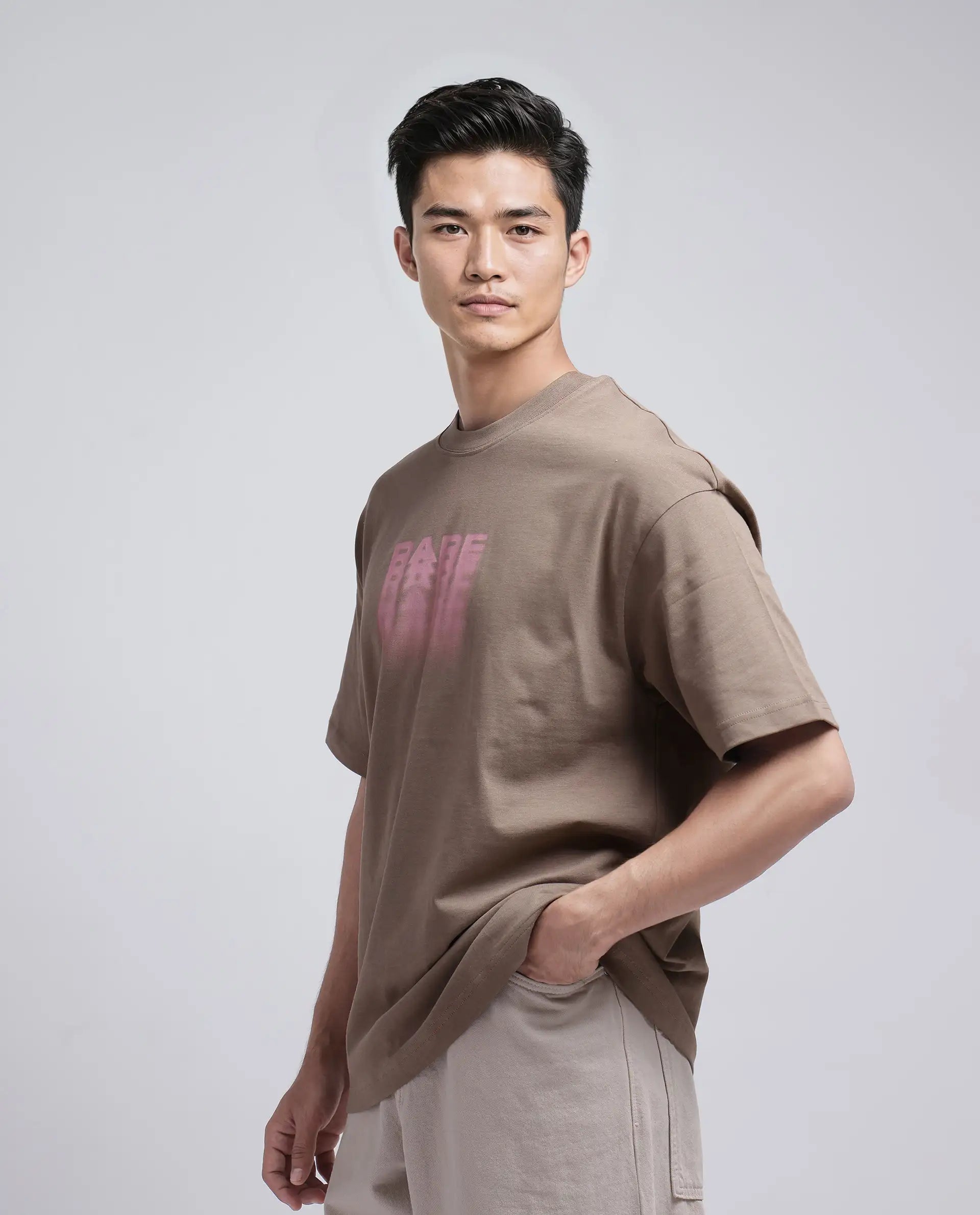 Rare Rabbit Men Act Dusky Dusky Grey Cotton Fabric Short Sleeve Crew Neck Slip-On Oversized Fit Graphic Print T-Shirt