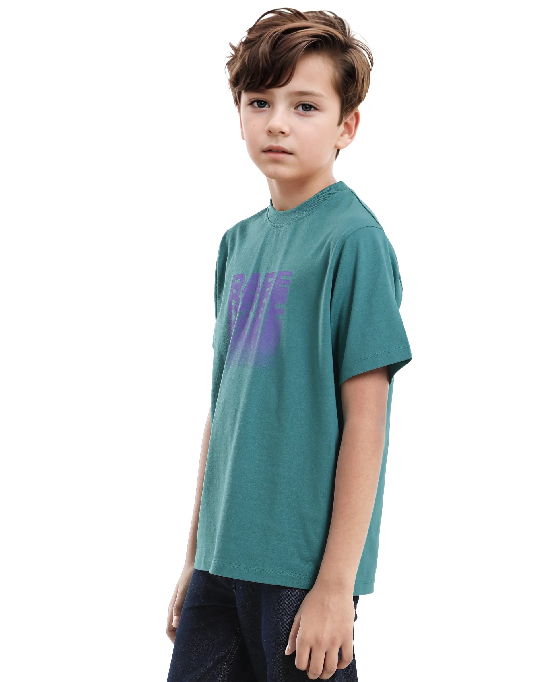 Rare Ones Kids Act-K Dark Green Cotton Solid Slip-On Regular Fit T-Shirt