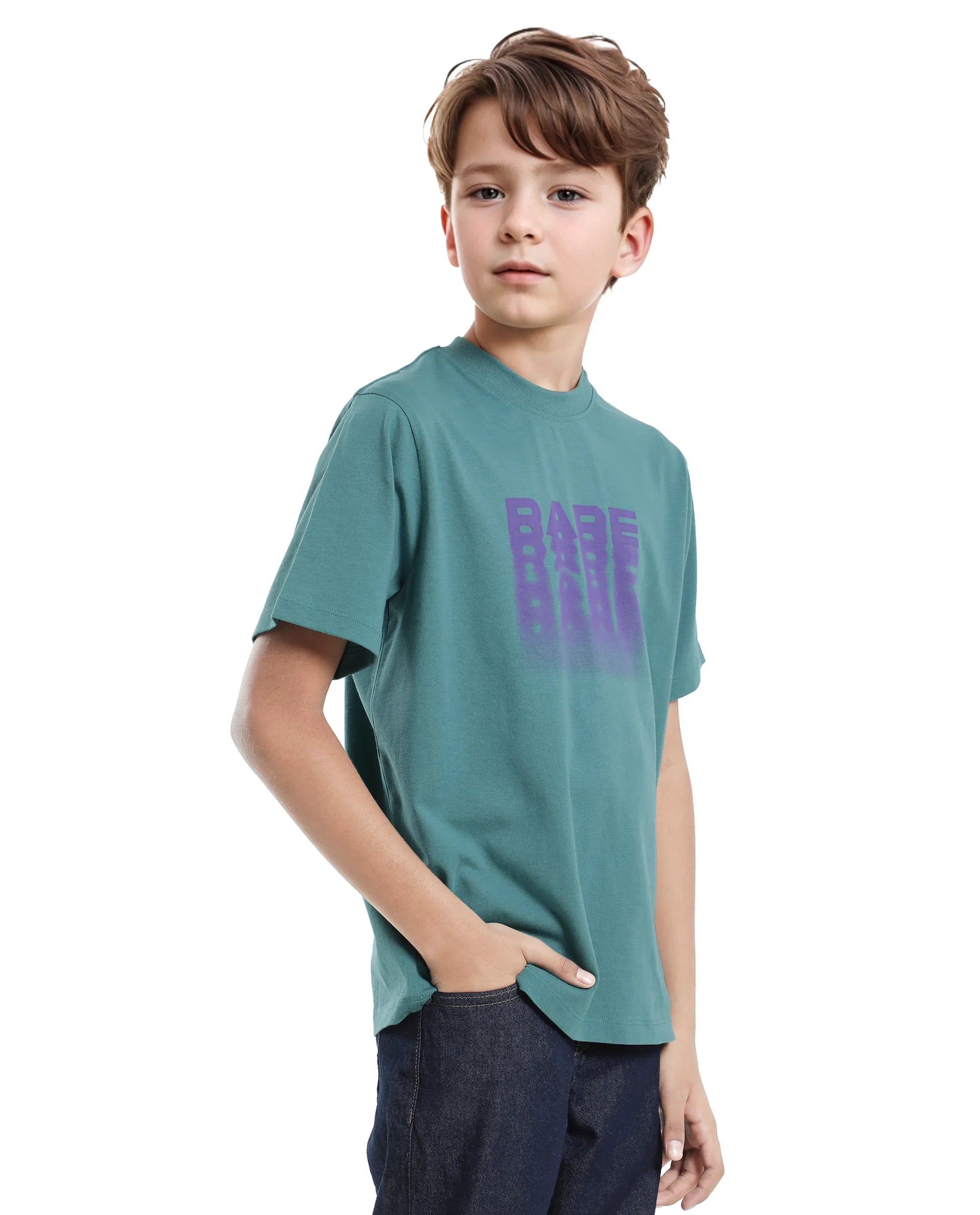 Rare Ones Kids Act-K Dark Green Cotton Solid Slip-On Regular Fit T-Shirt