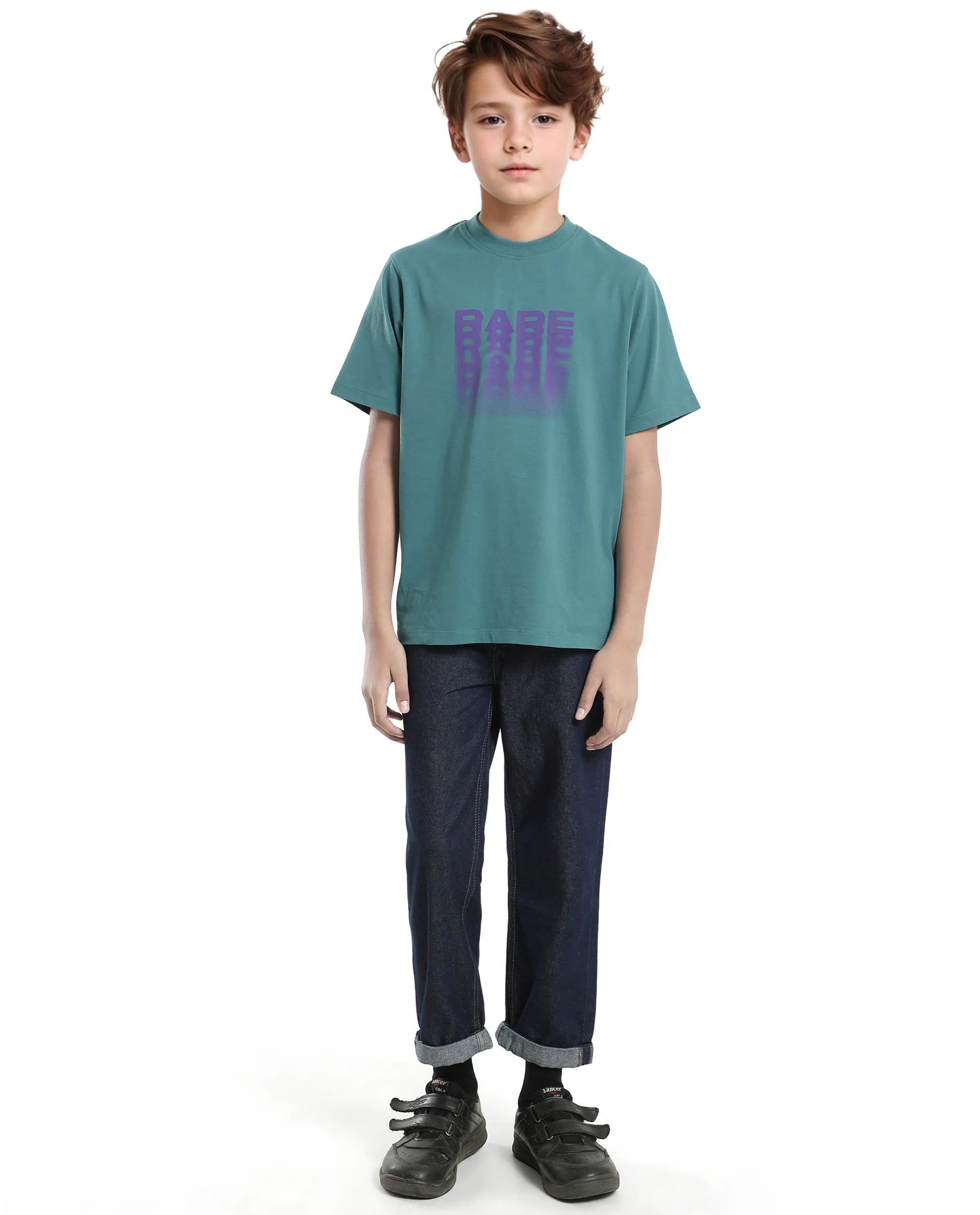 Rare Ones Kids Act-K Dark Green Cotton Solid Slip-On Regular Fit T-Shirt