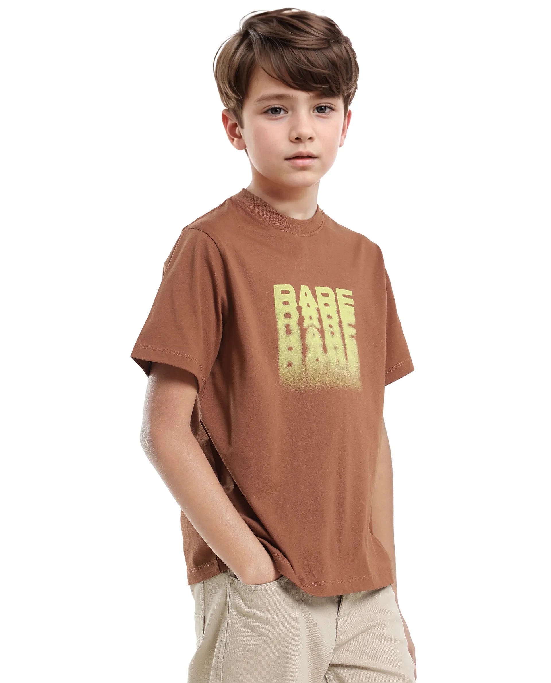 Rare Ones Kids Act-K Brown Cotton Printed Slip-On Regular Fit T-Shirt