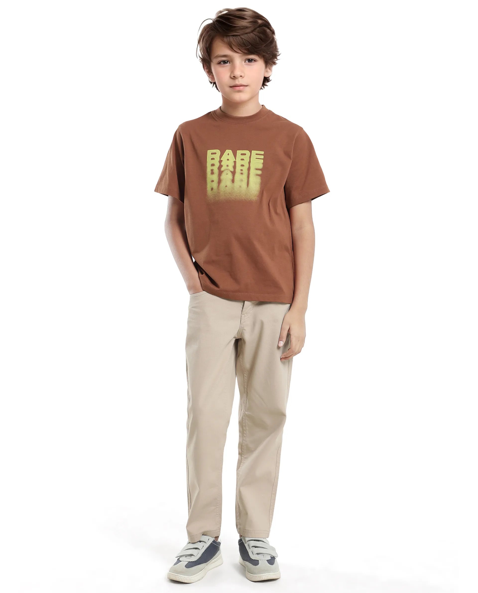 Rare Ones Kids Act-K Brown Cotton Printed Slip-On Regular Fit T-Shirt