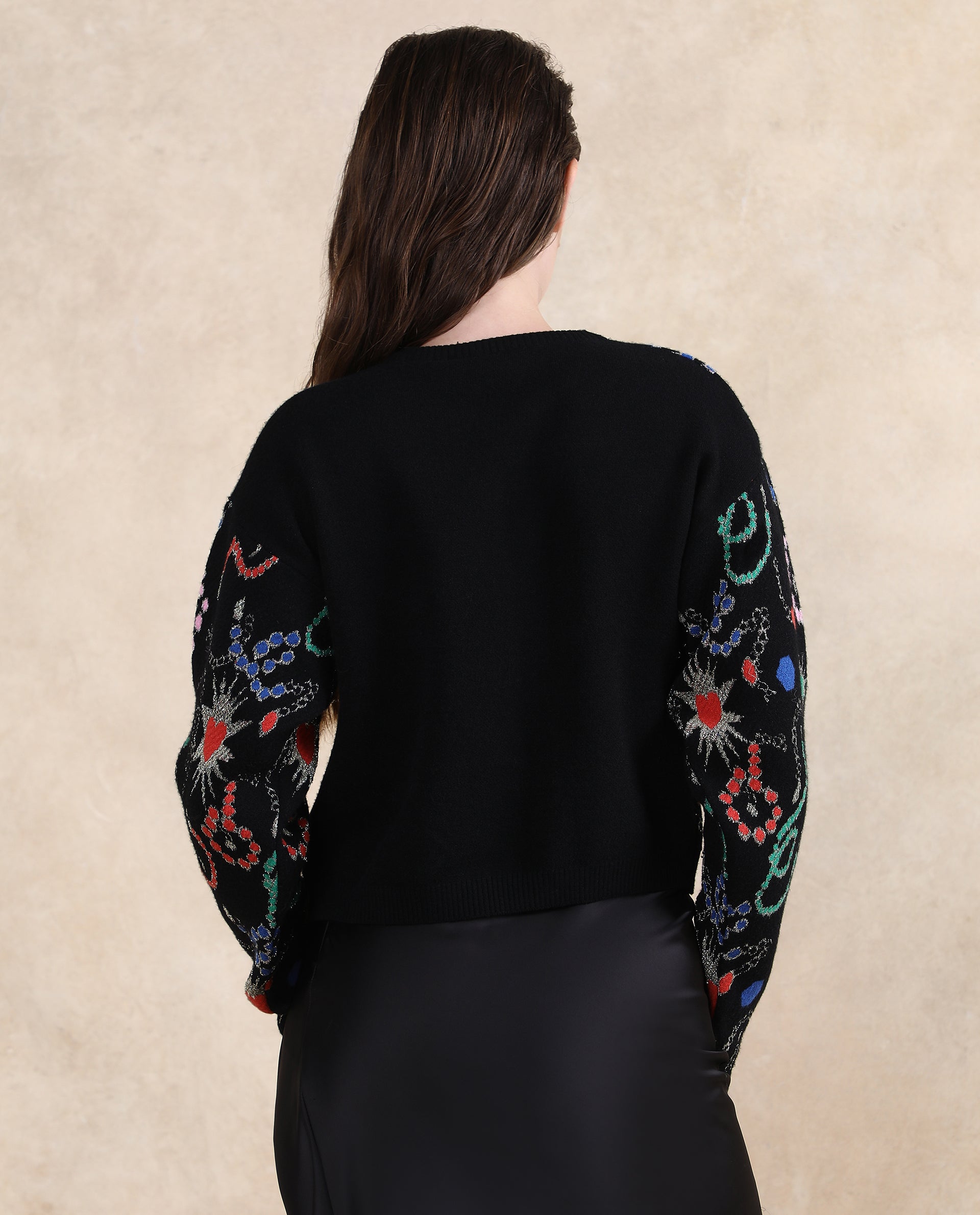 Rareism Women Adana Black Printed Sweater