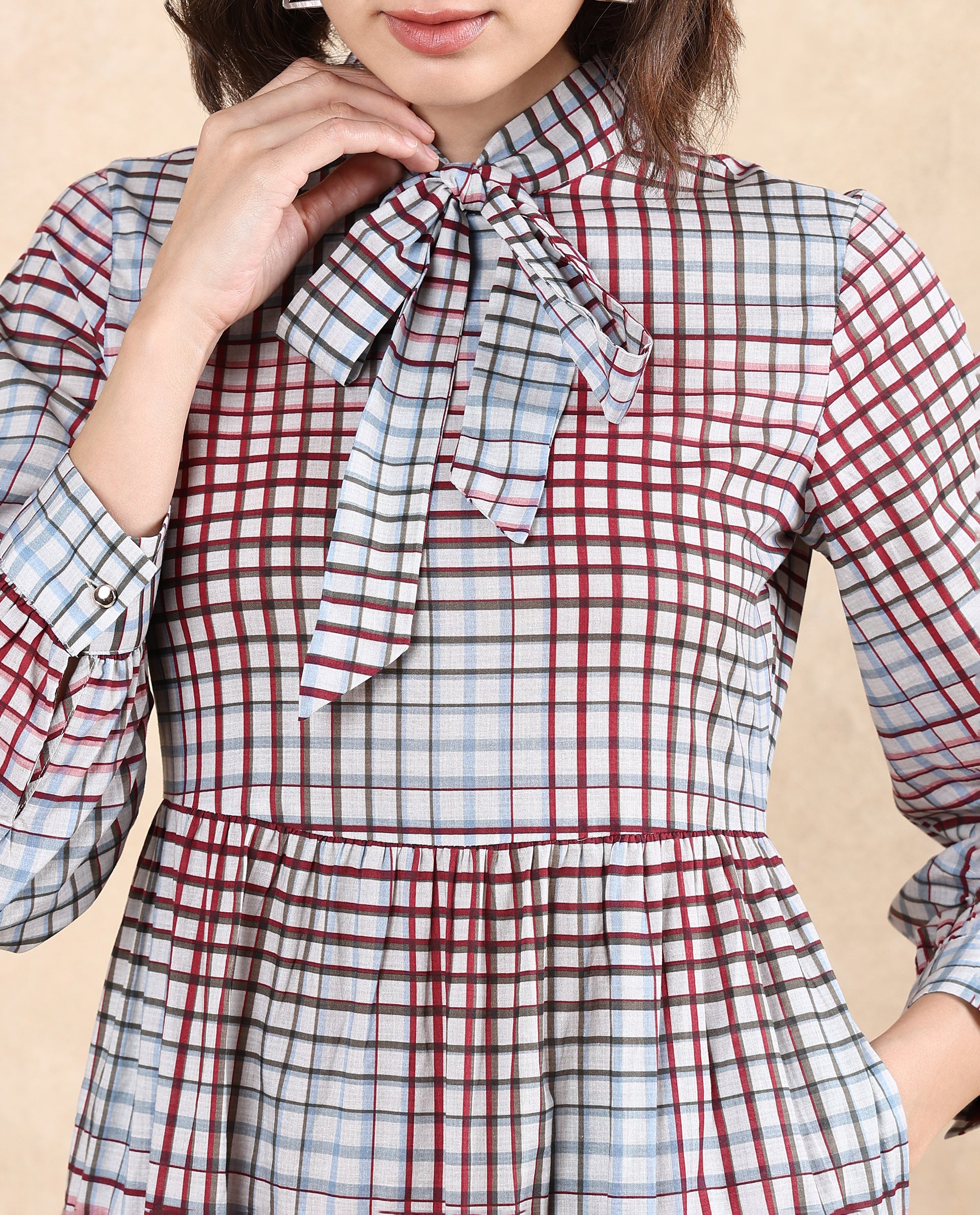 Rareism Women Adilpi Multi Bishop Sleeve Tie Up Neck Zipper Closure Fit And Flare Midi Printed Dress