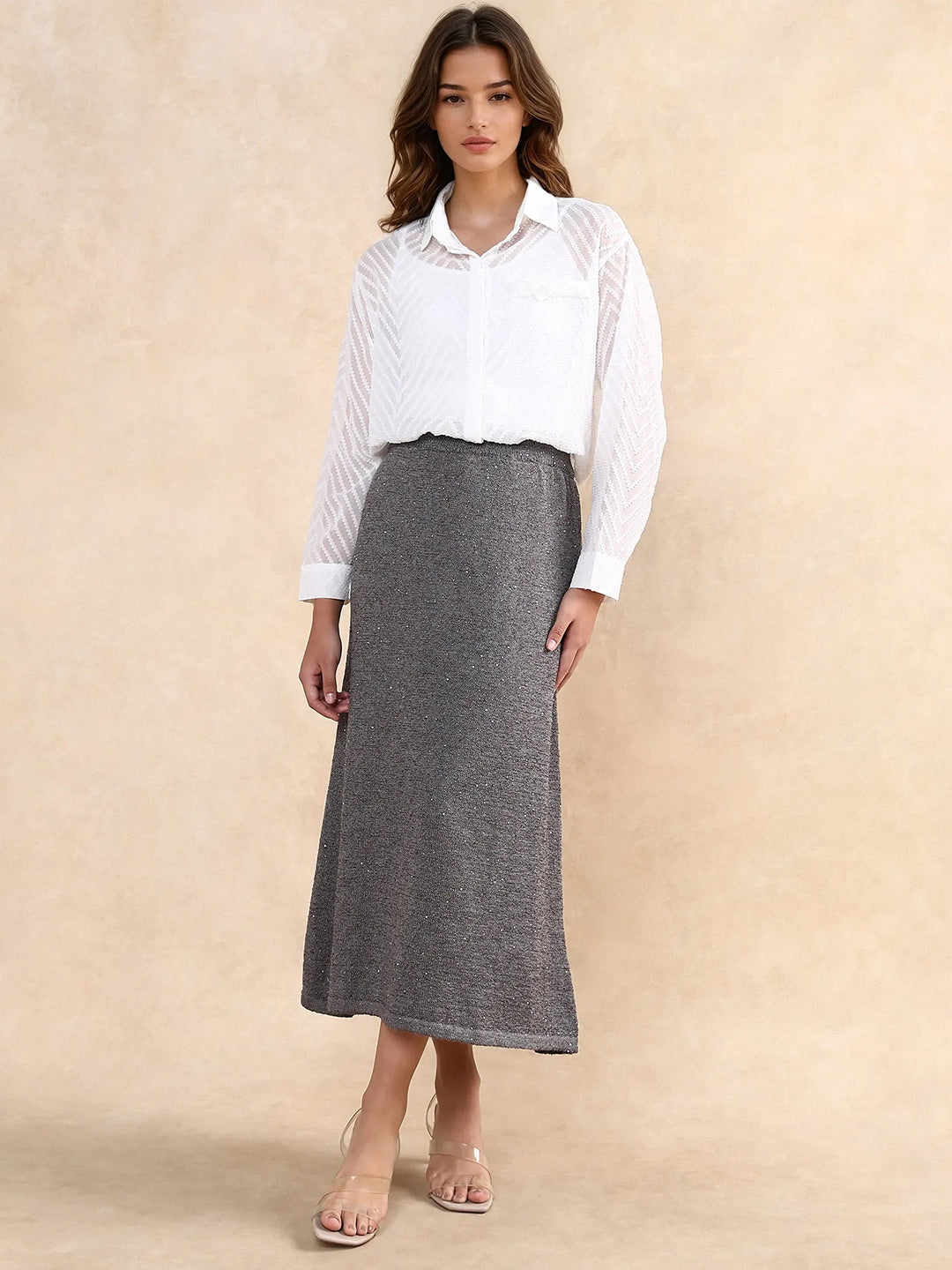 Rareism Women Adiyaman B Dark Grey Plain Skirt