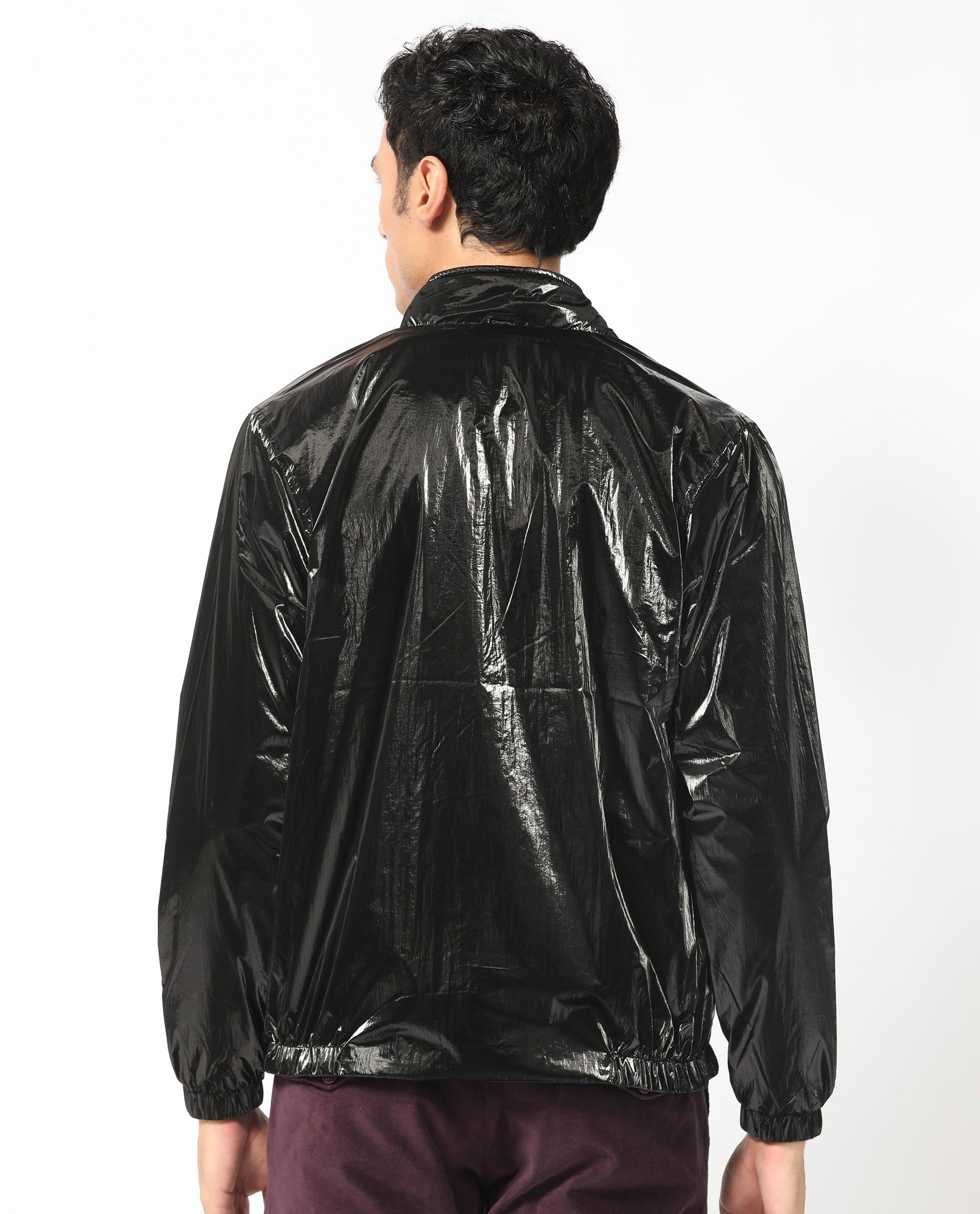 Rare Rabbit Men's Adler Navy/Black Plain Metallic Reversible Jacket