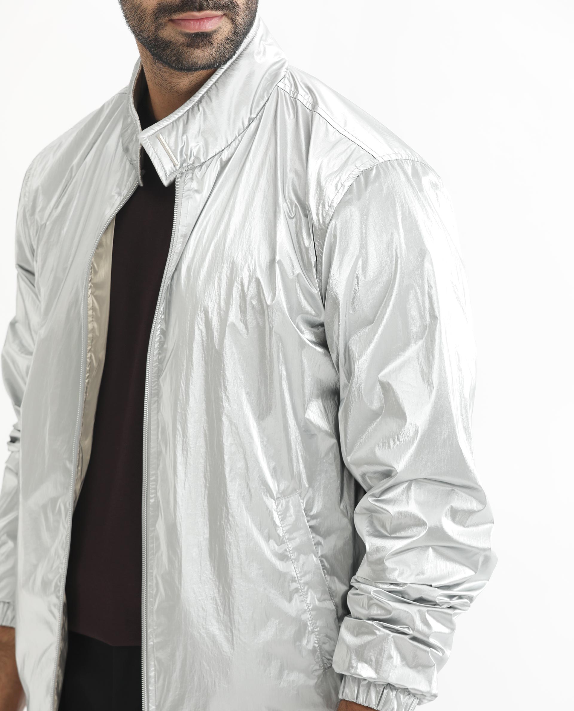 Rare Rabbit Men's Adler Gold/Silver Plain Metallic Reversible Jacket