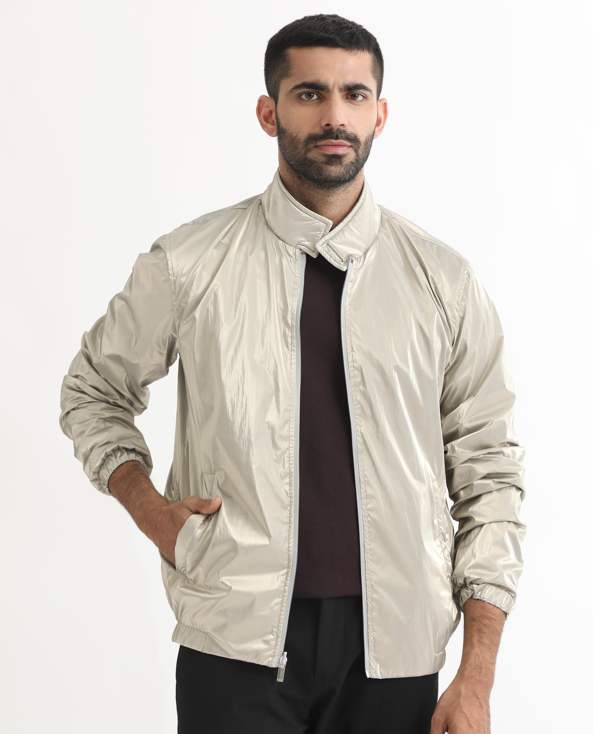 Rare Rabbit Men's Adler Gold Polyester Plain Regular Fit Full Sleeve M