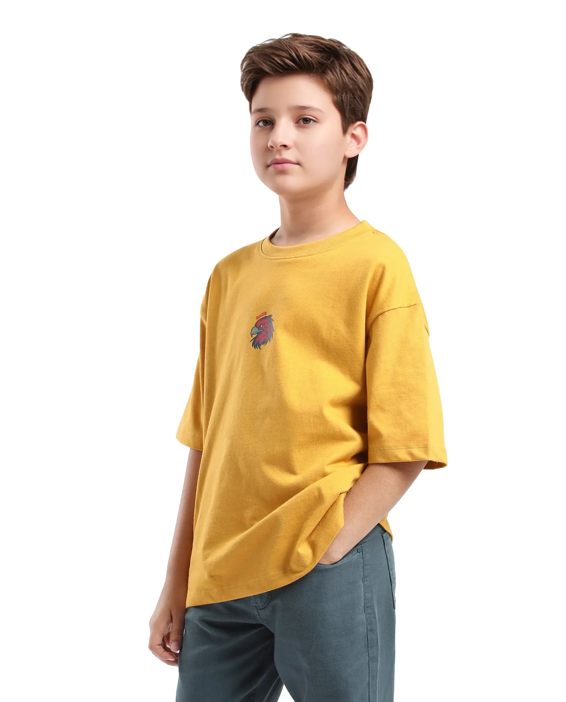 Rare Ones Kids Aerie-T Yellow Cotton Graphic Print Slip-On Oversized Fit T-Shirt