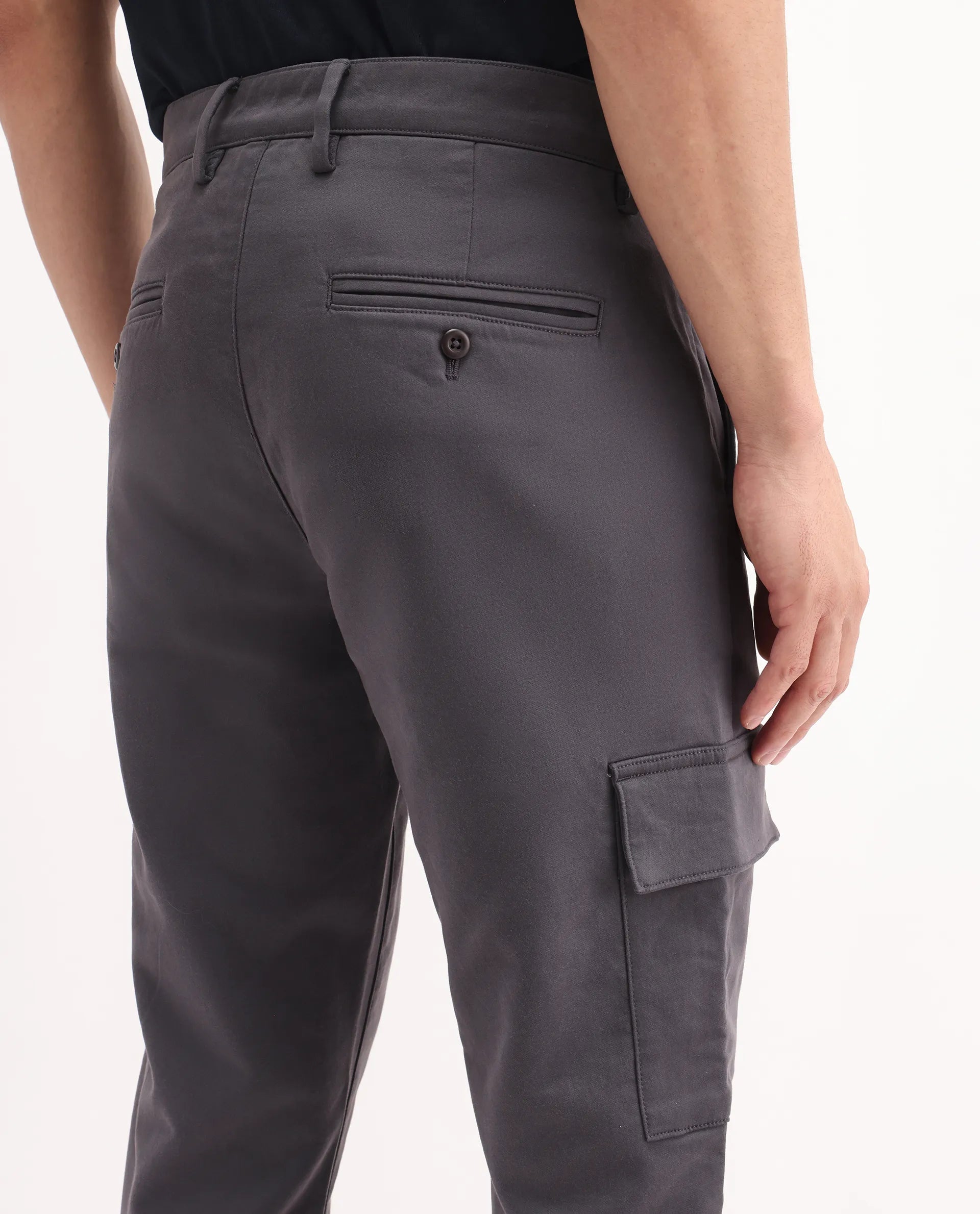 Rare Rabbit Men's Aero Dark Grey Cotton Blend Plain Relaxed Fit Trouser